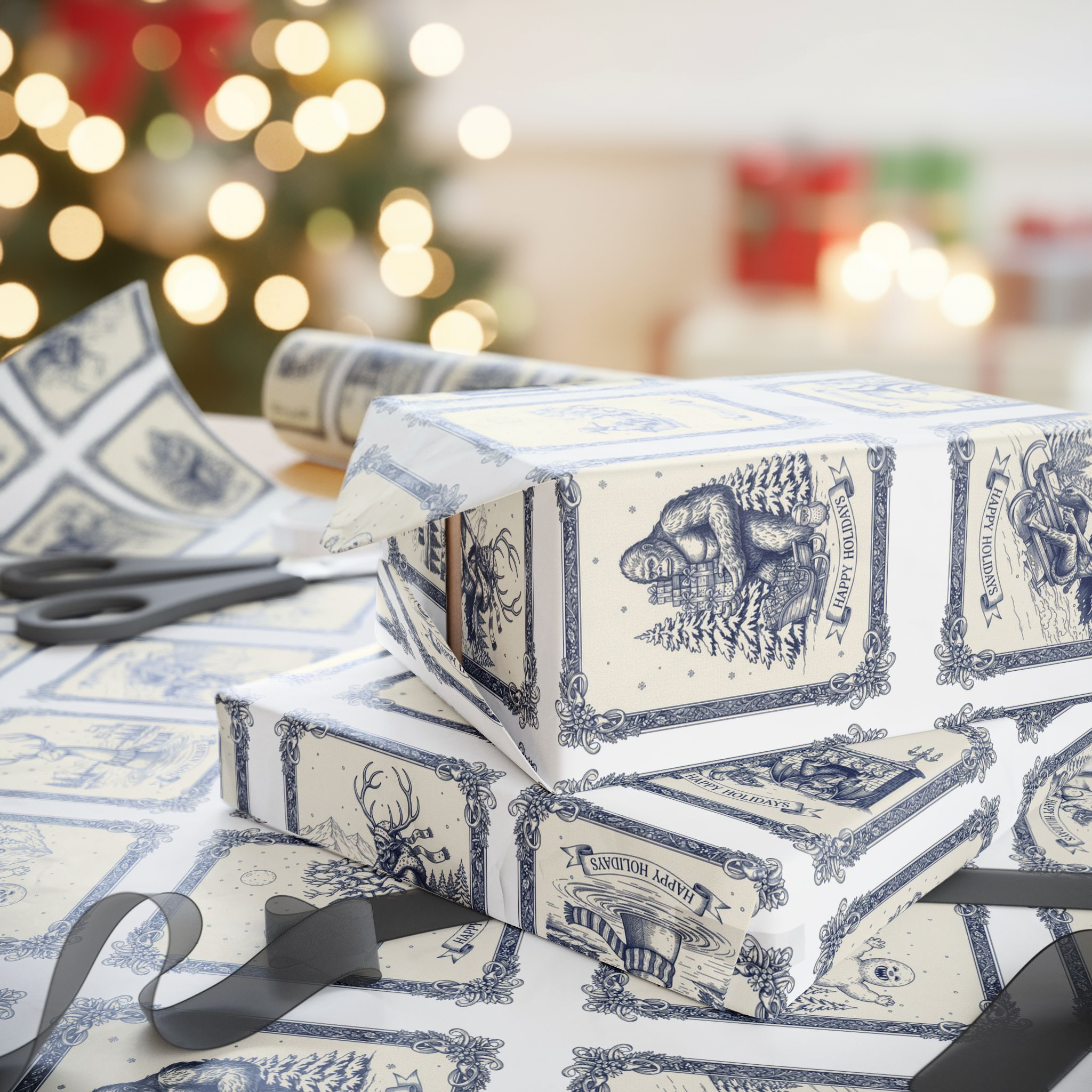 Cryptid Creatures Holiday Gift Wrap Paper | Loch Ness, Bigfoot, Cryptids product thumbnail image