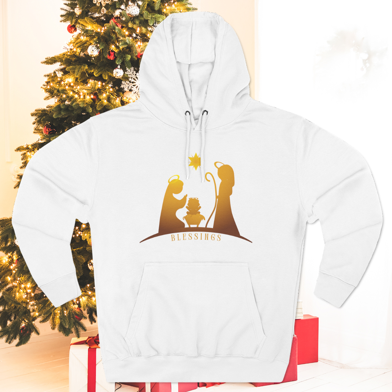 Nativity Blessings Hoodie — Christmas Nativity Scene Fleece Pullover product thumbnail image Nativity Blessings Hoodie — Christmas Nativity Scene Fleece Pullover product thumbnail image