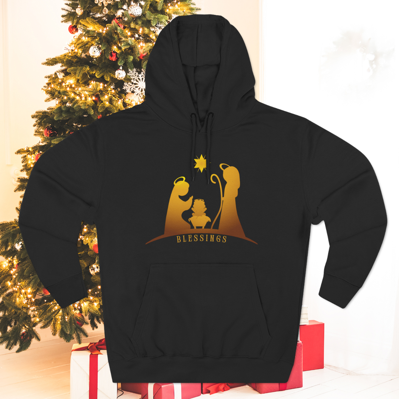 Nativity Blessings Hoodie — Christmas Nativity Scene Fleece Pullover product thumbnail image