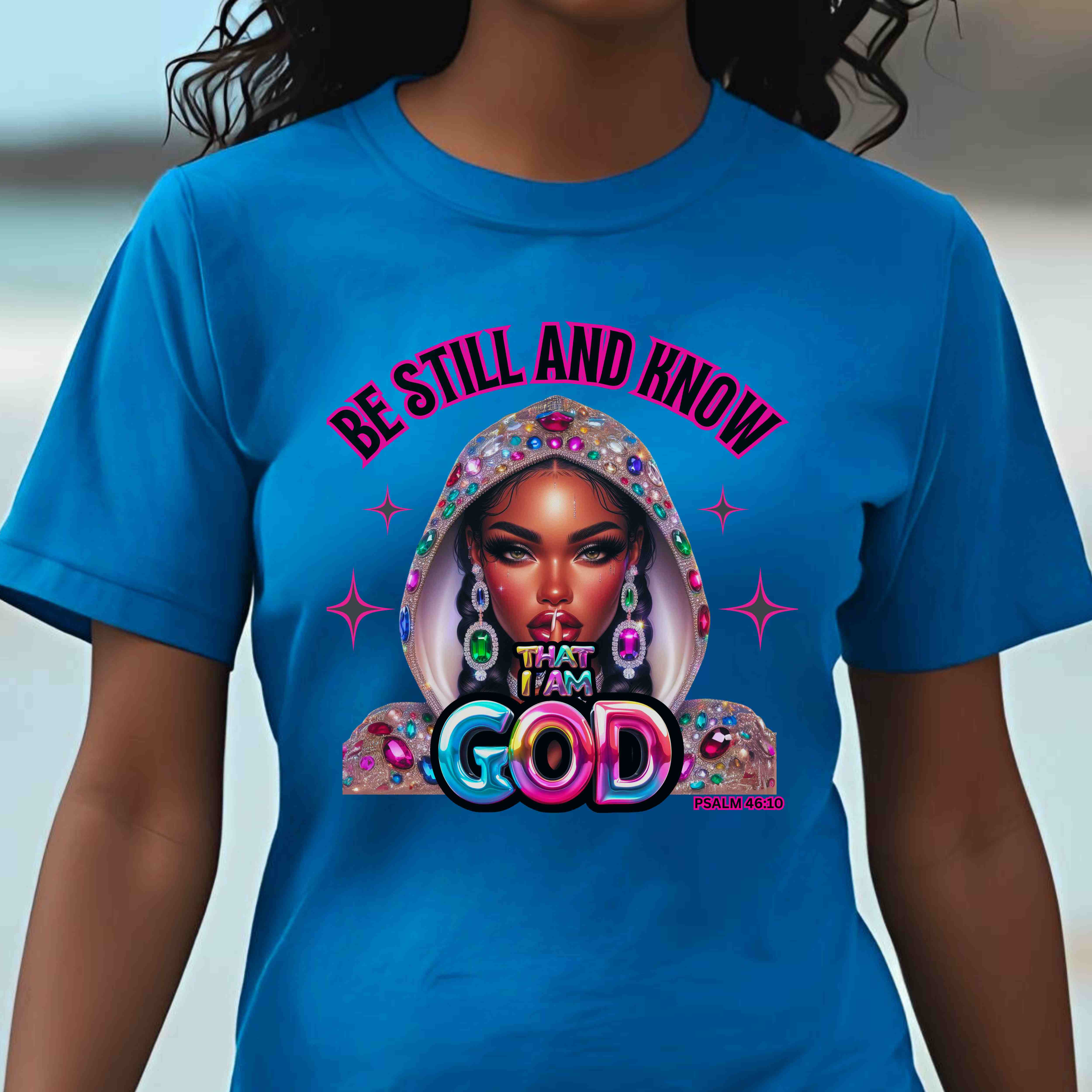 "Be Still and Know God T-Shirt" — Inspirational Faith Graphic Women's Cotton Short Sleeve T-Shirt product thumbnail image "Be Still and Know God T-Shirt" — Inspirational Faith Graphic Women's Cotton Short Sleeve T-Shirt product thumbnail image