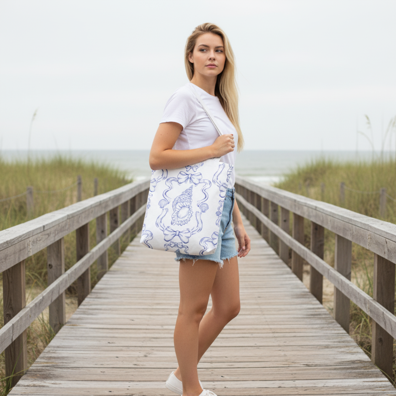 Coquette Coastal Shell Tote Bag | Blue Seashell Bow Design | Aesthetic Beach Tote | Summer Lovin’ Co. | Travel, Beach & Everyday Bag product thumbnail image Coquette Coastal Shell Tote Bag | Blue Seashell Bow Design | Aesthetic Beach Tote | Summer Lovin’ Co. | Travel, Beach & Everyday Bag product thumbnail image