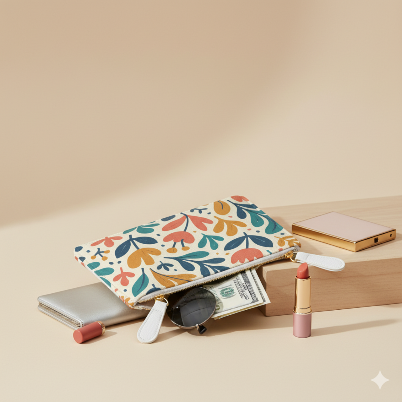 Floral Mini Clutch Bag – Colorful Retro Tulip Pattern Coin Purse product thumbnail image