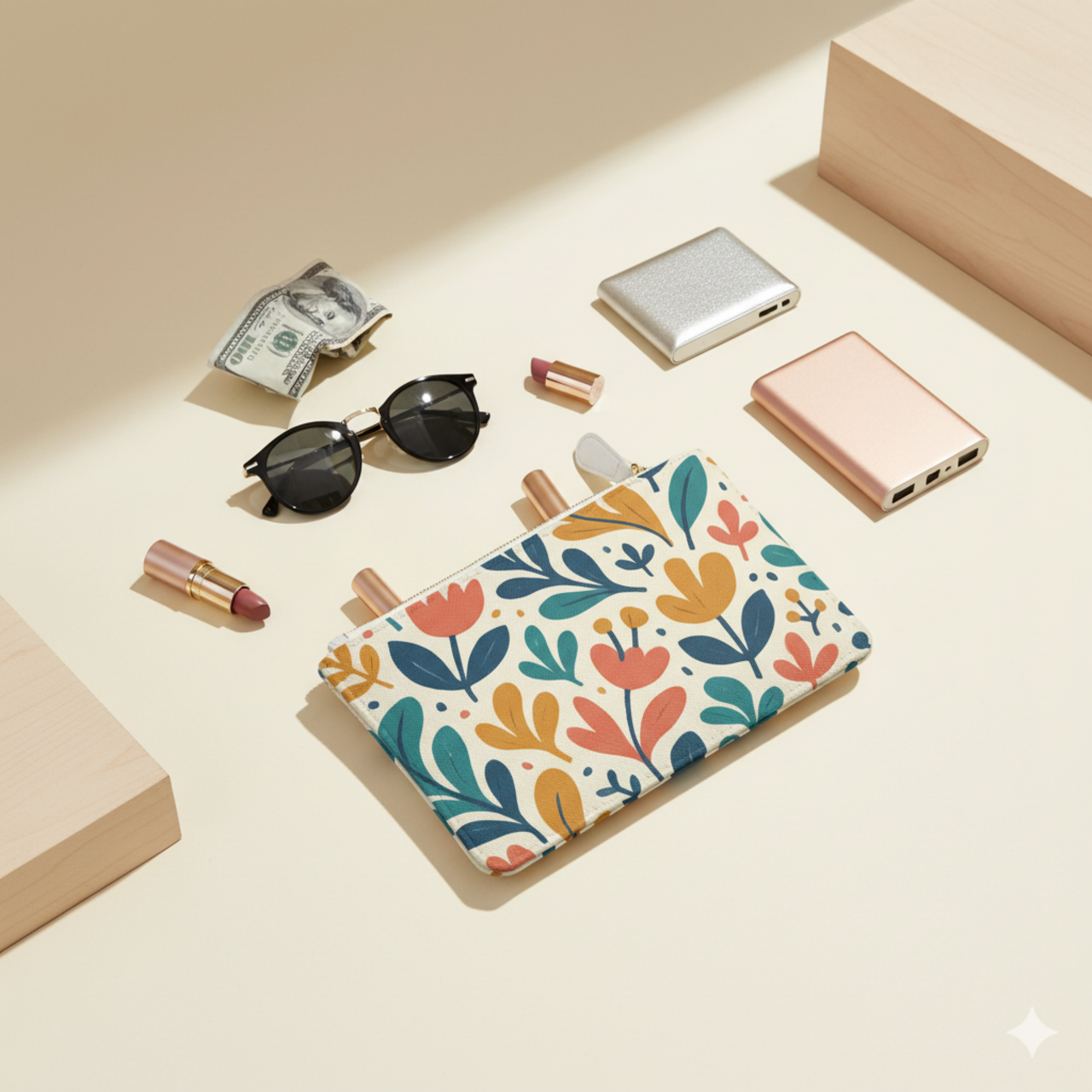 Floral Mini Clutch Bag – Colorful Retro Tulip Pattern Coin Purse product thumbnail image