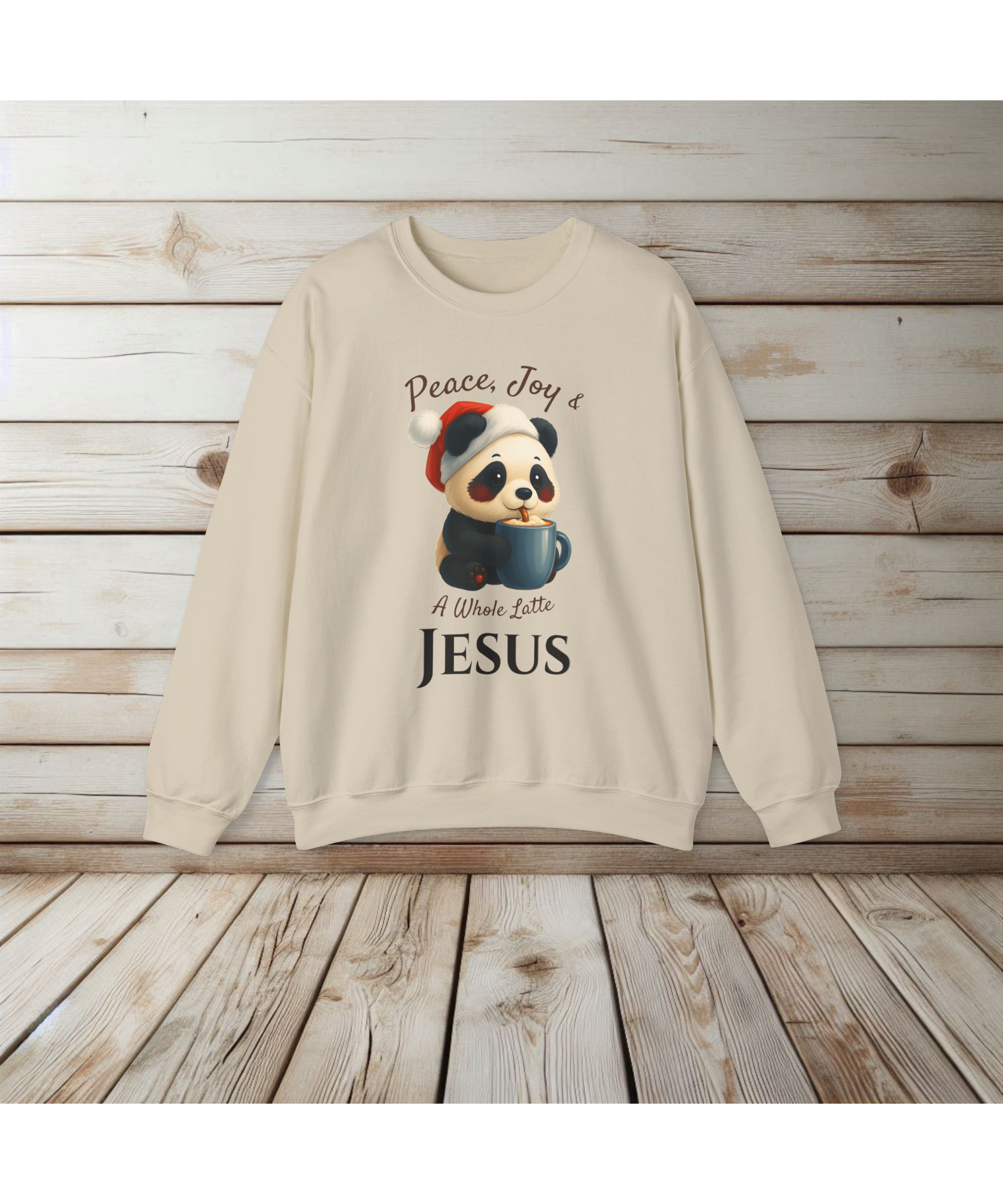 Peace Joy & A Whole Latte Jesus Christian Christmas Sweatshirt | Faith-Inspired Holiday Pullover | Cozy Christian Apparel | Christmas Apparel | Panda | Animal Christmas | Jesus & Coffee product thumbnail image Peace Joy & A Whole Latte Jesus Christian Christmas Sweatshirt | Faith-Inspired Holiday Pullover | Cozy Christian Apparel | Christmas Apparel | Panda | Animal Christmas | Jesus & Coffee product thumbnail image