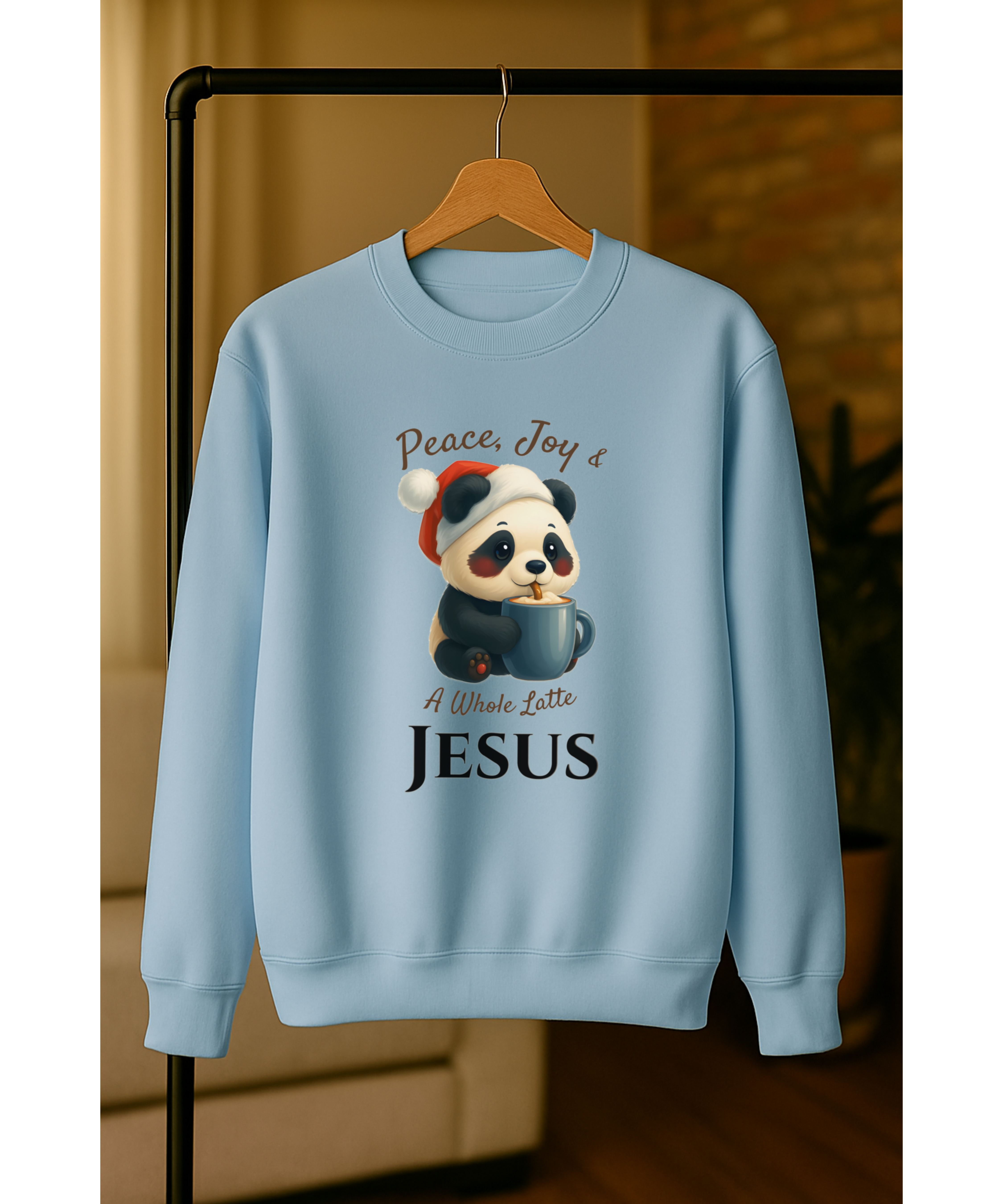 Peace Joy &amp; A Whole Latte Jesus Christian Christmas Sweatshirt | Faith-Inspired Holiday Pullover | Cozy Christian Apparel | Christmas Apparel | Panda | Animal Christmas | Jesus &amp; Coffee product thumbnail image