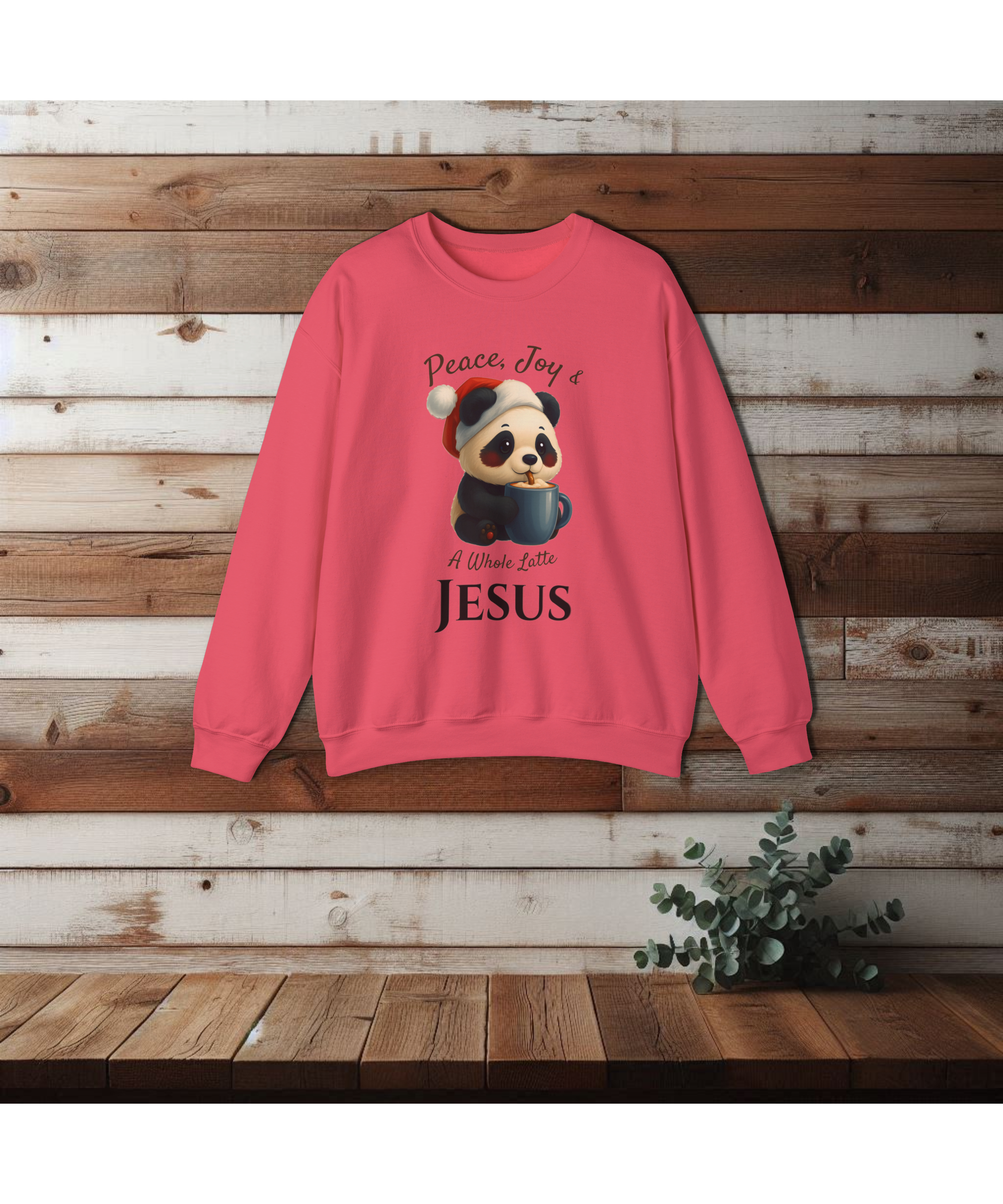 Peace Joy &amp; A Whole Latte Jesus Christian Christmas Sweatshirt | Faith-Inspired Holiday Pullover | Cozy Christian Apparel | Christmas Apparel | Panda | Animal Christmas | Jesus &amp; Coffee product thumbnail image