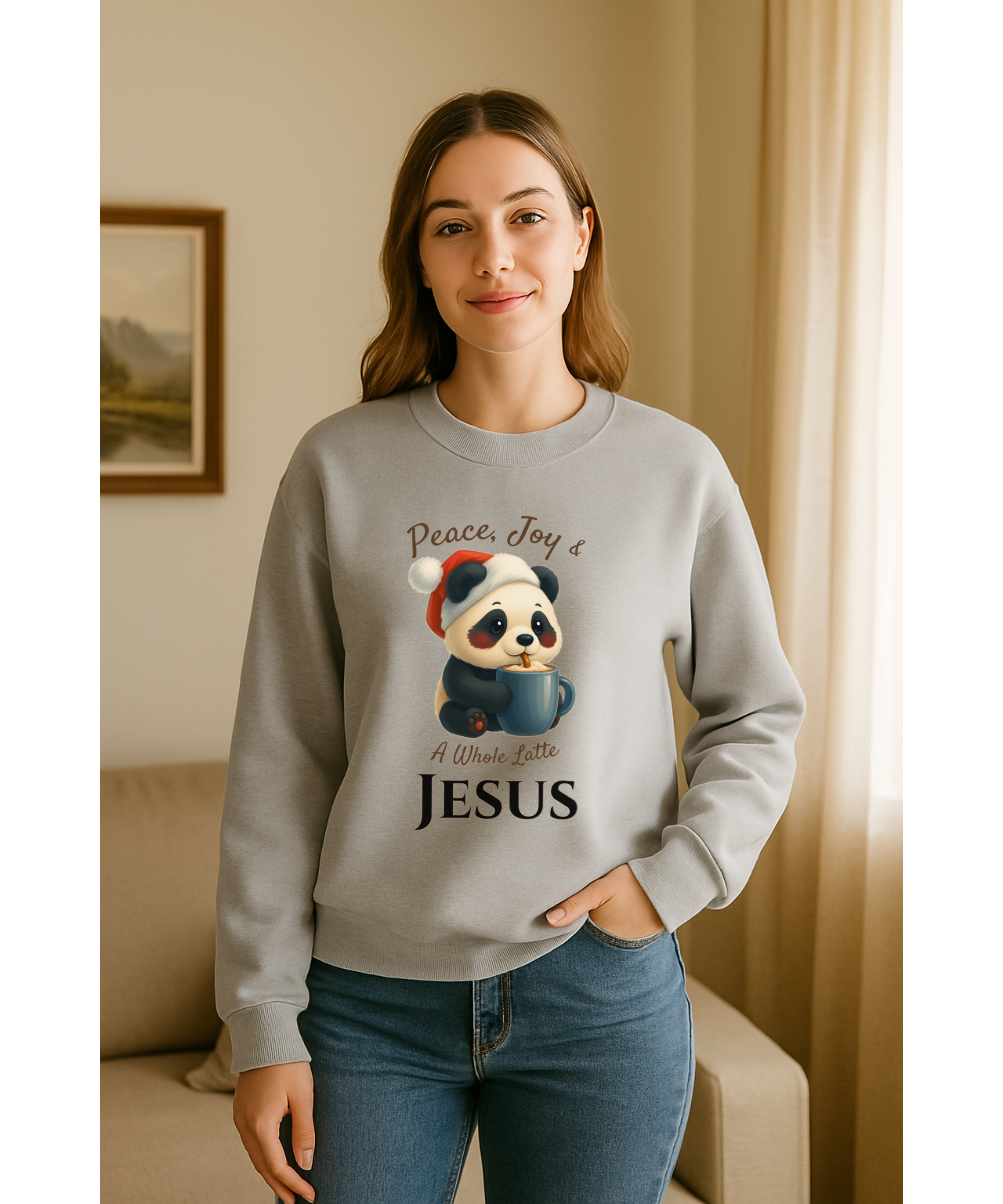 Peace Joy & A Whole Latte Jesus Christian Christmas Sweatshirt | Faith-Inspired Holiday Pullover | Cozy Christian Apparel | Christmas Apparel | Panda | Animal Christmas | Jesus & Coffee product thumbnail image Peace Joy & A Whole Latte Jesus Christian Christmas Sweatshirt | Faith-Inspired Holiday Pullover | Cozy Christian Apparel | Christmas Apparel | Panda | Animal Christmas | Jesus & Coffee product thumbnail image