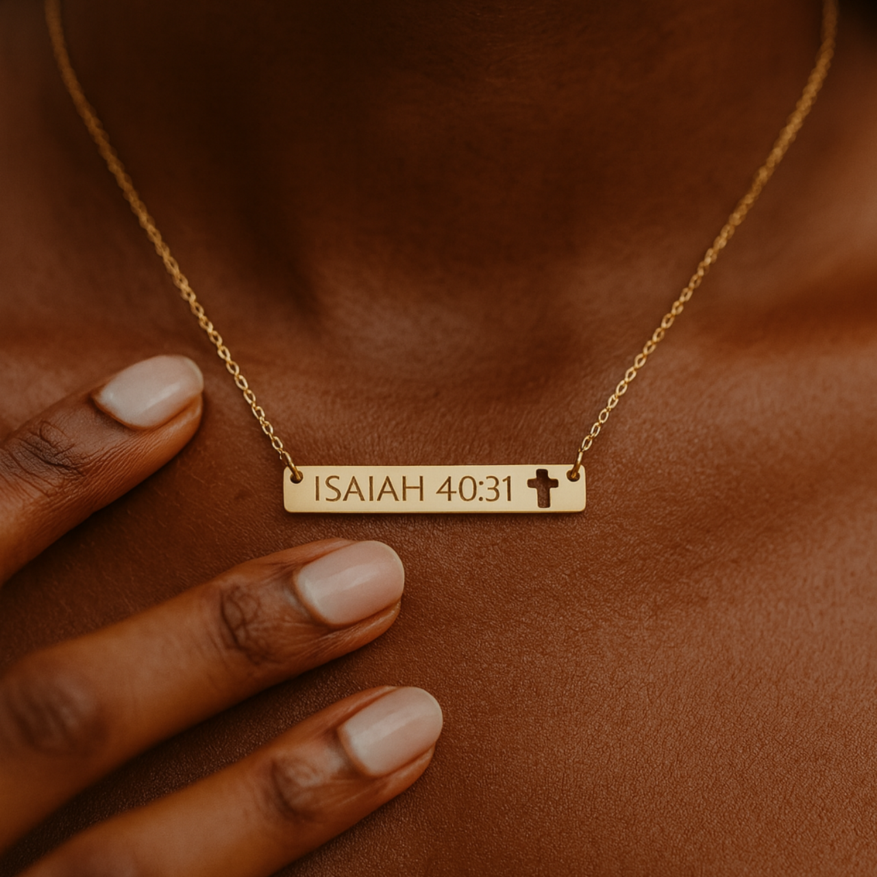 Isaiah 40:31 Cutout Cross Bar Necklace | Engraved Scripture Pendant | COLLECTION III: GRACE product thumbnail image