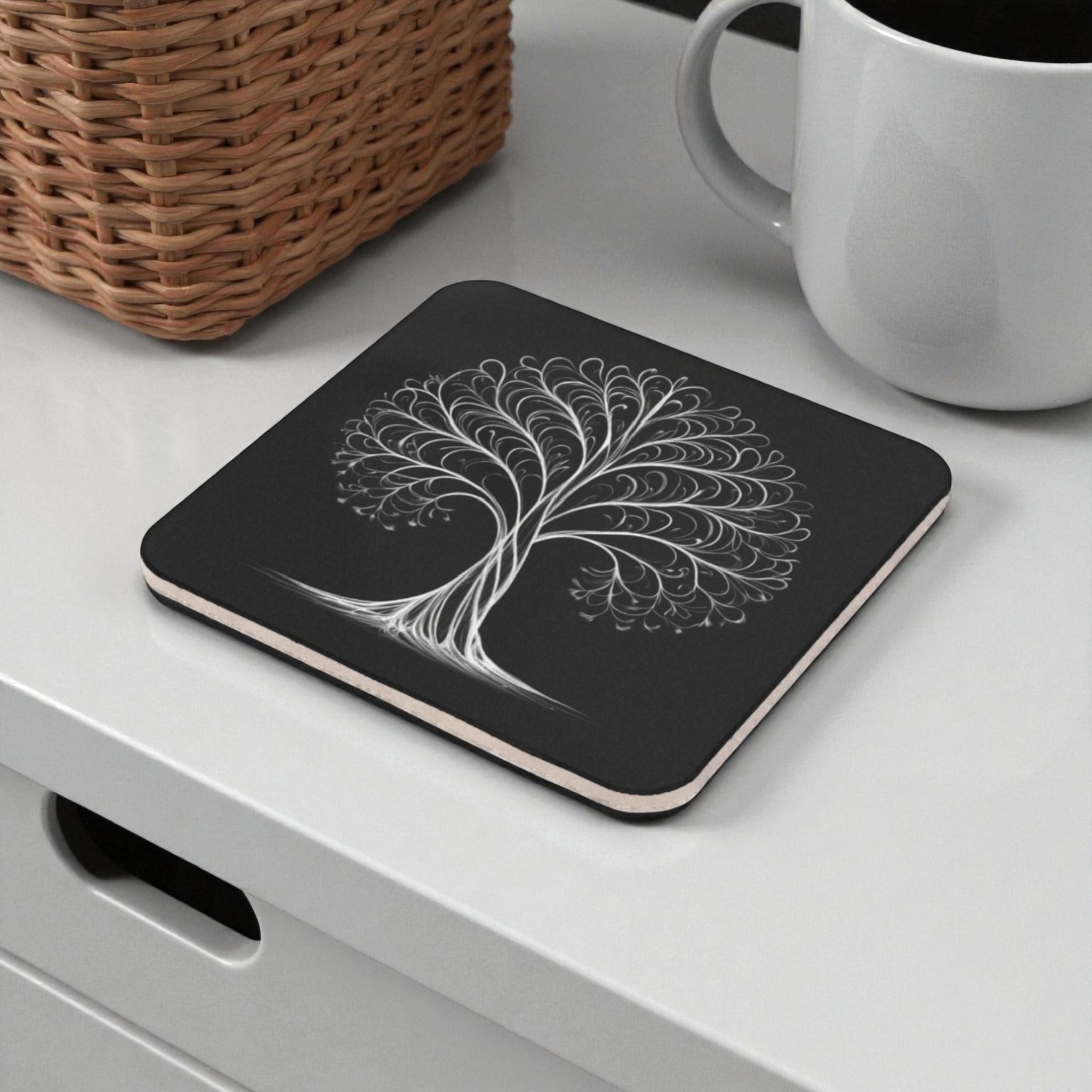 Elegant Monochrome Tree Cork Back Coaster