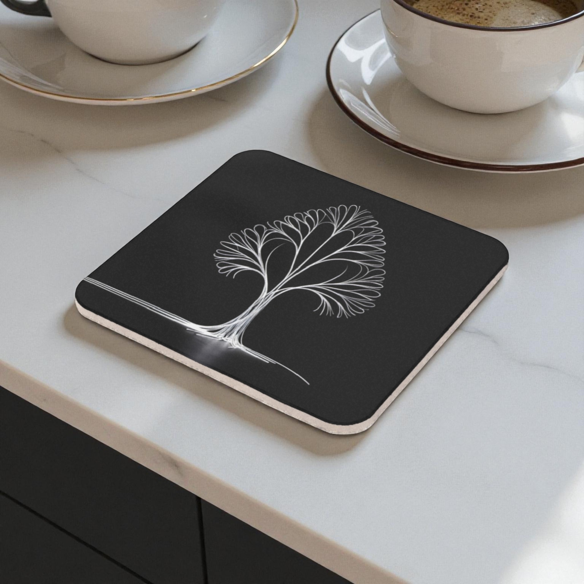 Graceful White Tree Cork Back Coaster