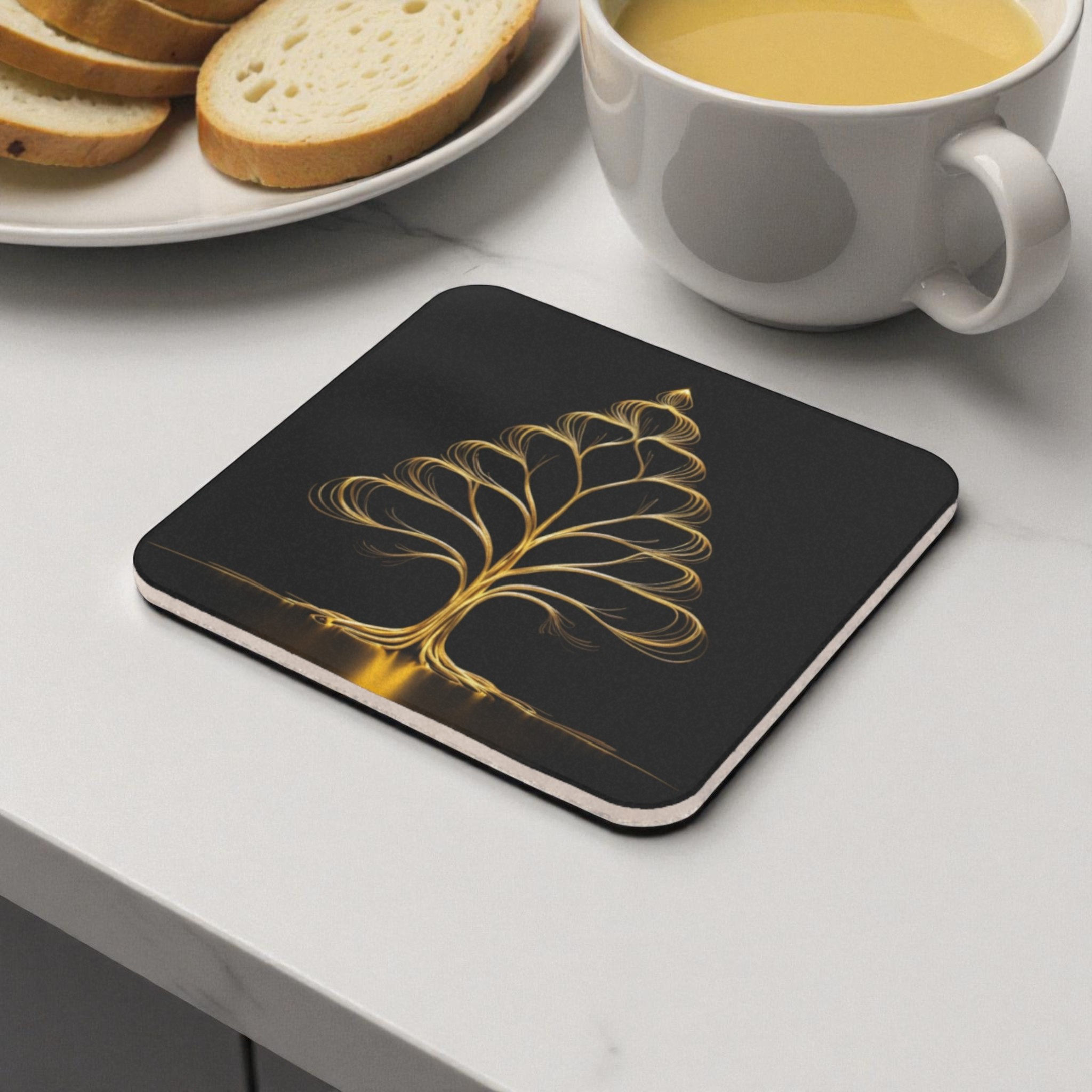 Radiant Gold Tree  Cork Back Coaster