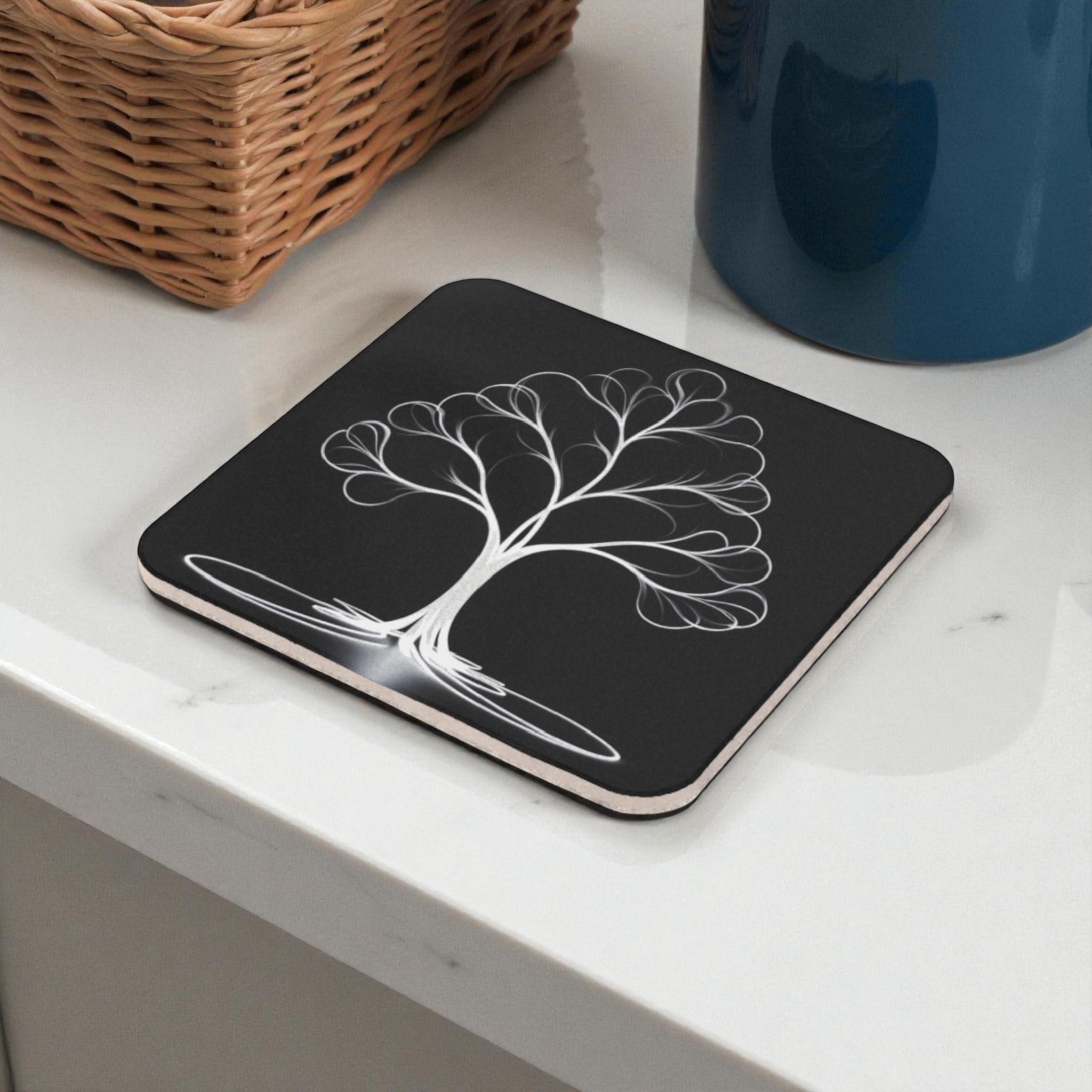 Graceful Line Art Tree Cork Back Coaster
