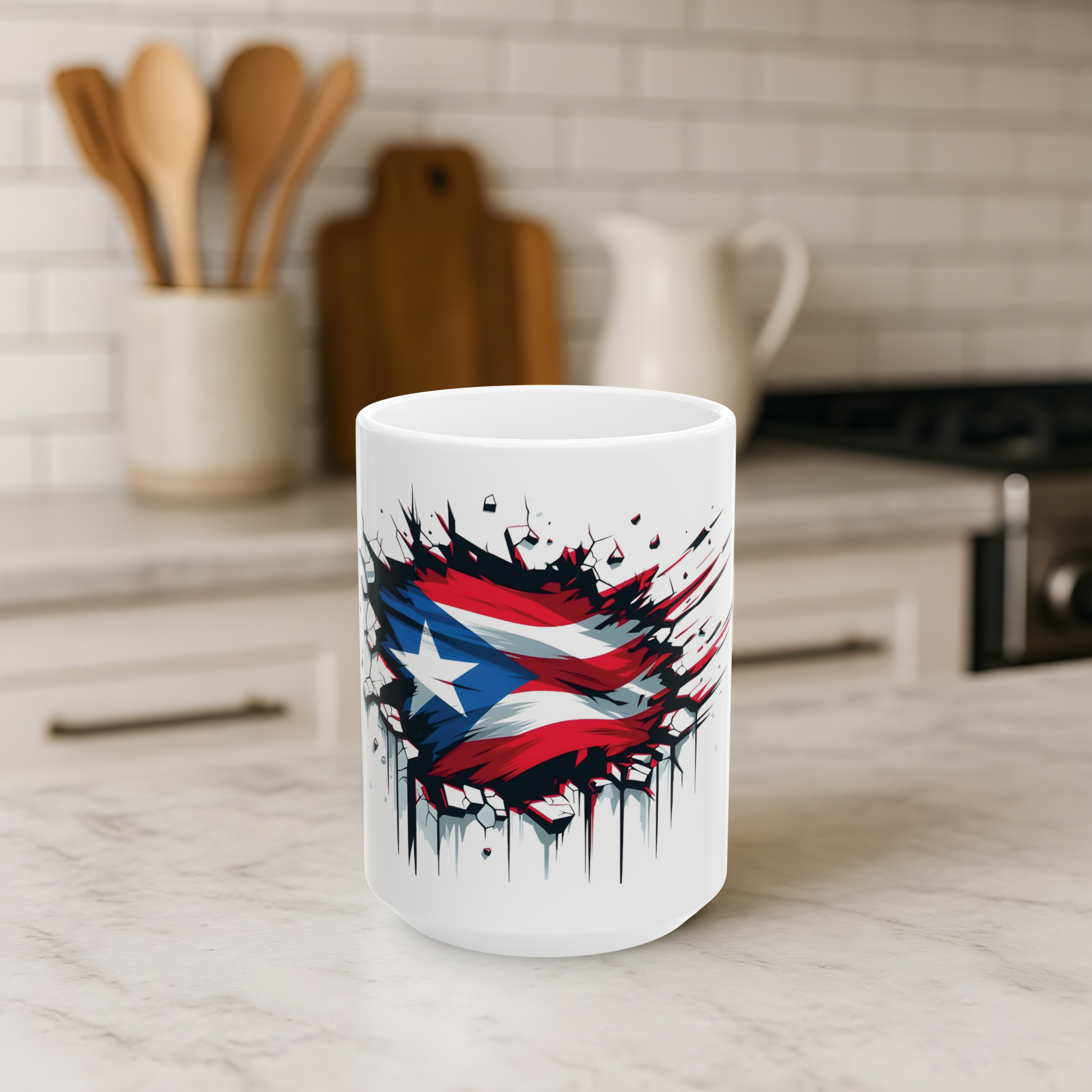 Puerto Rican Flag Breakthrough Mug | Boricua Pride Ceramic Coffee Cup | Patriotic Puerto Rico Gift | 11oz &amp; 15oz Sizes, Heritage, Boricua Pride, Orgullo Boricua, Isla