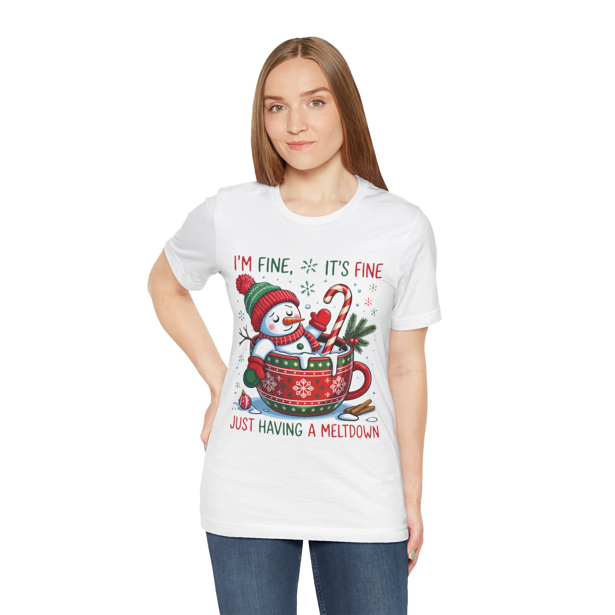 Funny Christmas Snowman Tee - "I'm Fine It's Fine Just Having a Meltdown" Holiday T-Shirt product thumbnail image