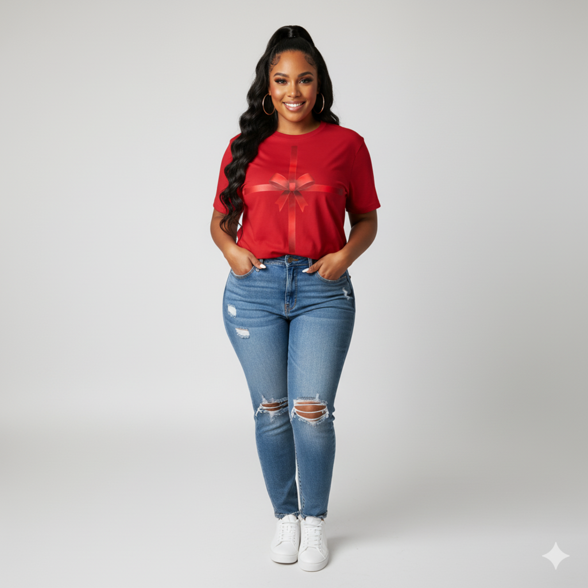 Gift Bow T-Shirt — Red Ribbon Present Design, Holiday & Celebration Tee Gift Bow T-Shirt — Red Ribbon Present Design, Holiday & Celebration Tee