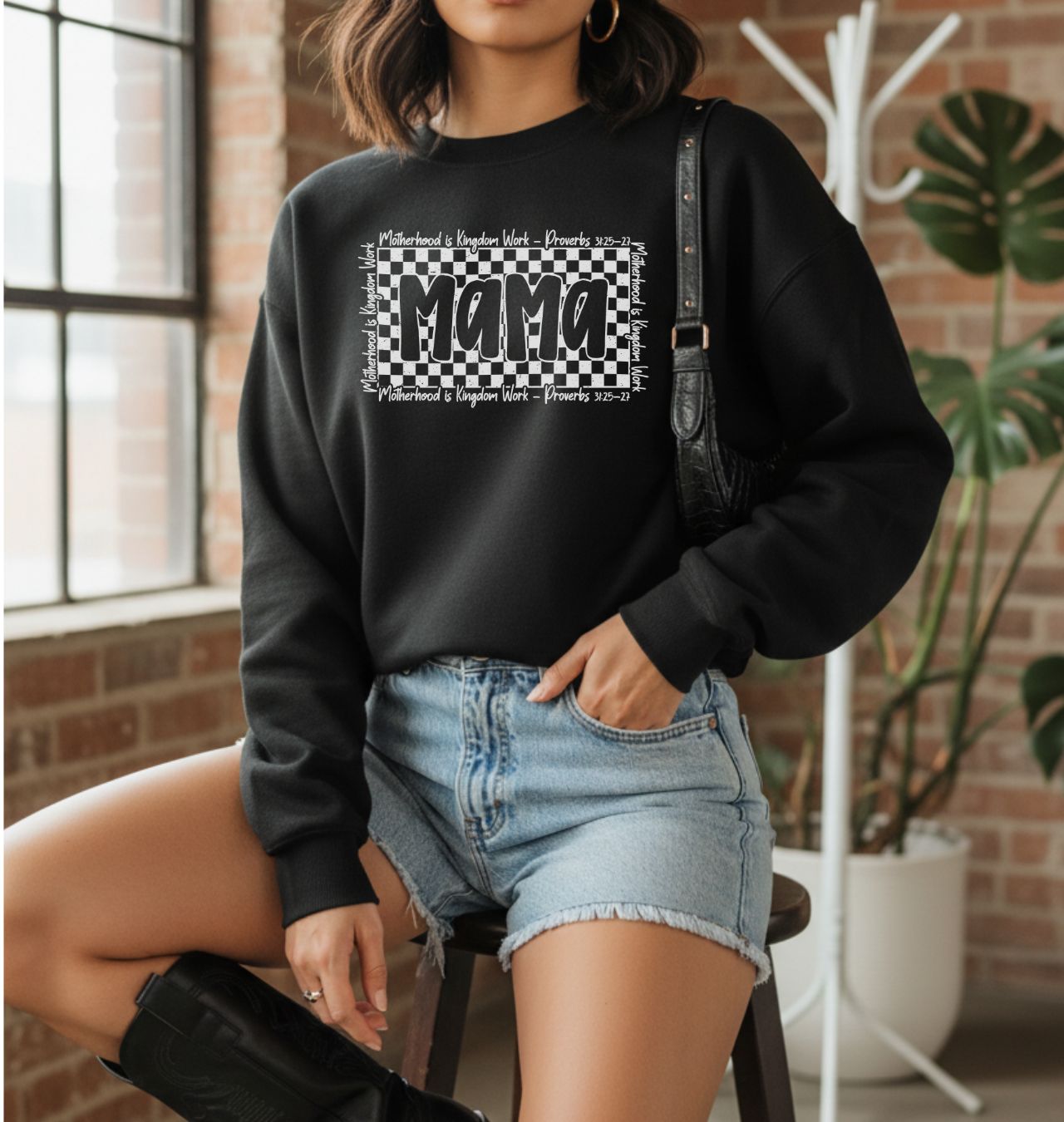 Mama Checkerboard Graphic Sweatshirt Cozy Mom Pullover, Mother’s Gift product thumbnail image