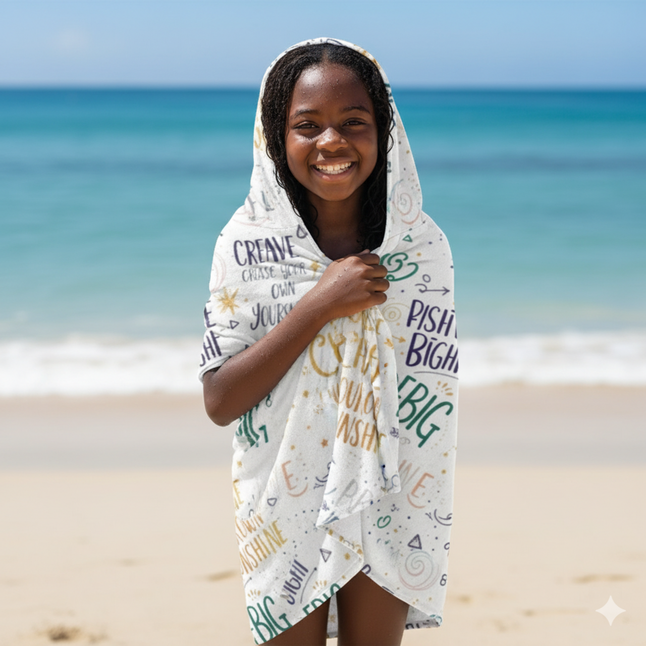 Youth Hooded Towel — Inspirational Positive Vibes (‘Create Chase Your Own Sunshine’, ‘Believe’, ‘Dream Big’) product thumbnail image Youth Hooded Towel — Inspirational Positive Vibes (‘Create Chase Your Own Sunshine’, ‘Believe’, ‘Dream Big’) product thumbnail image