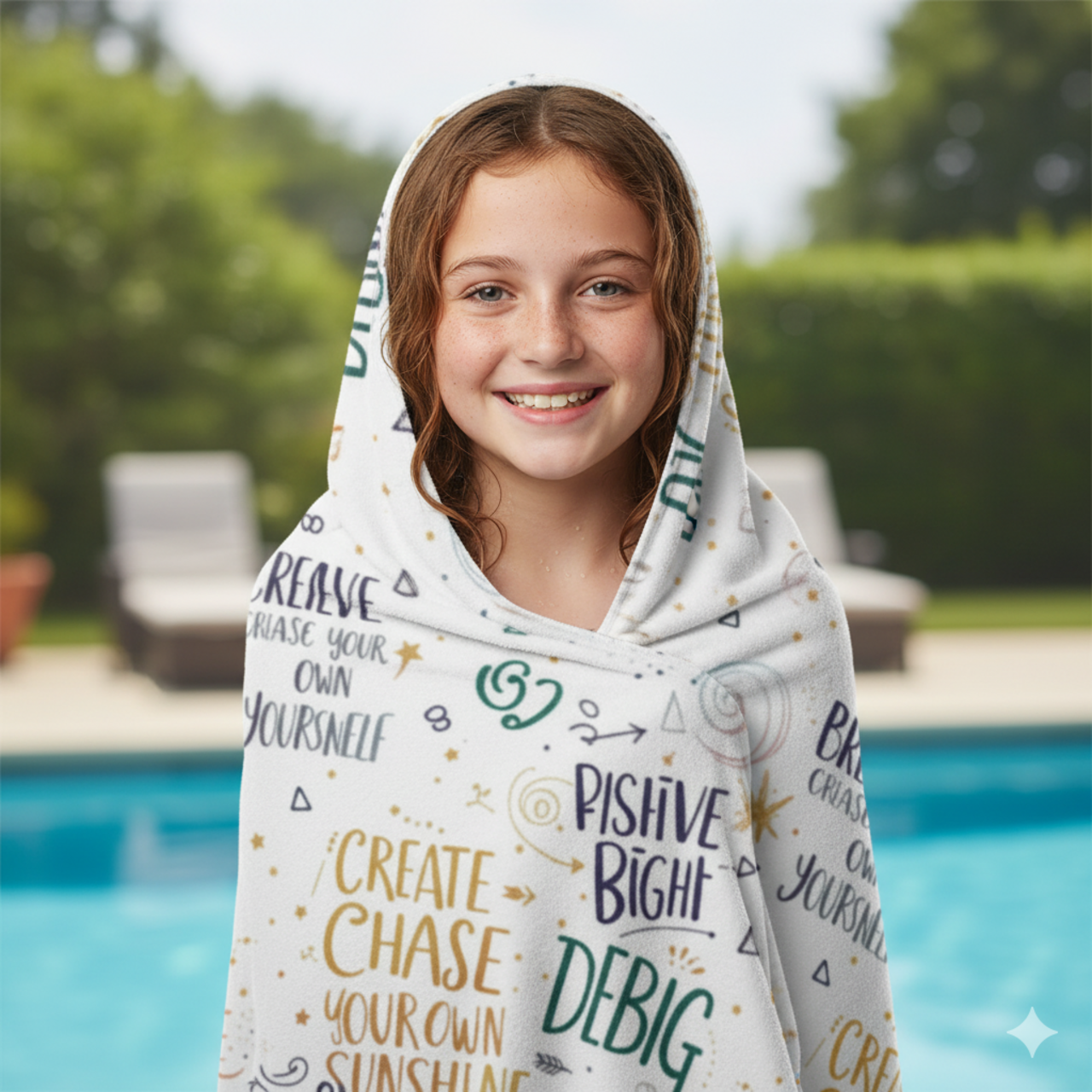 Youth Hooded Towel — Inspirational Positive Vibes (‘Create Chase Your Own Sunshine’, ‘Believe’, ‘Dream Big’) product thumbnail image Youth Hooded Towel — Inspirational Positive Vibes (‘Create Chase Your Own Sunshine’, ‘Believe’, ‘Dream Big’) product thumbnail image