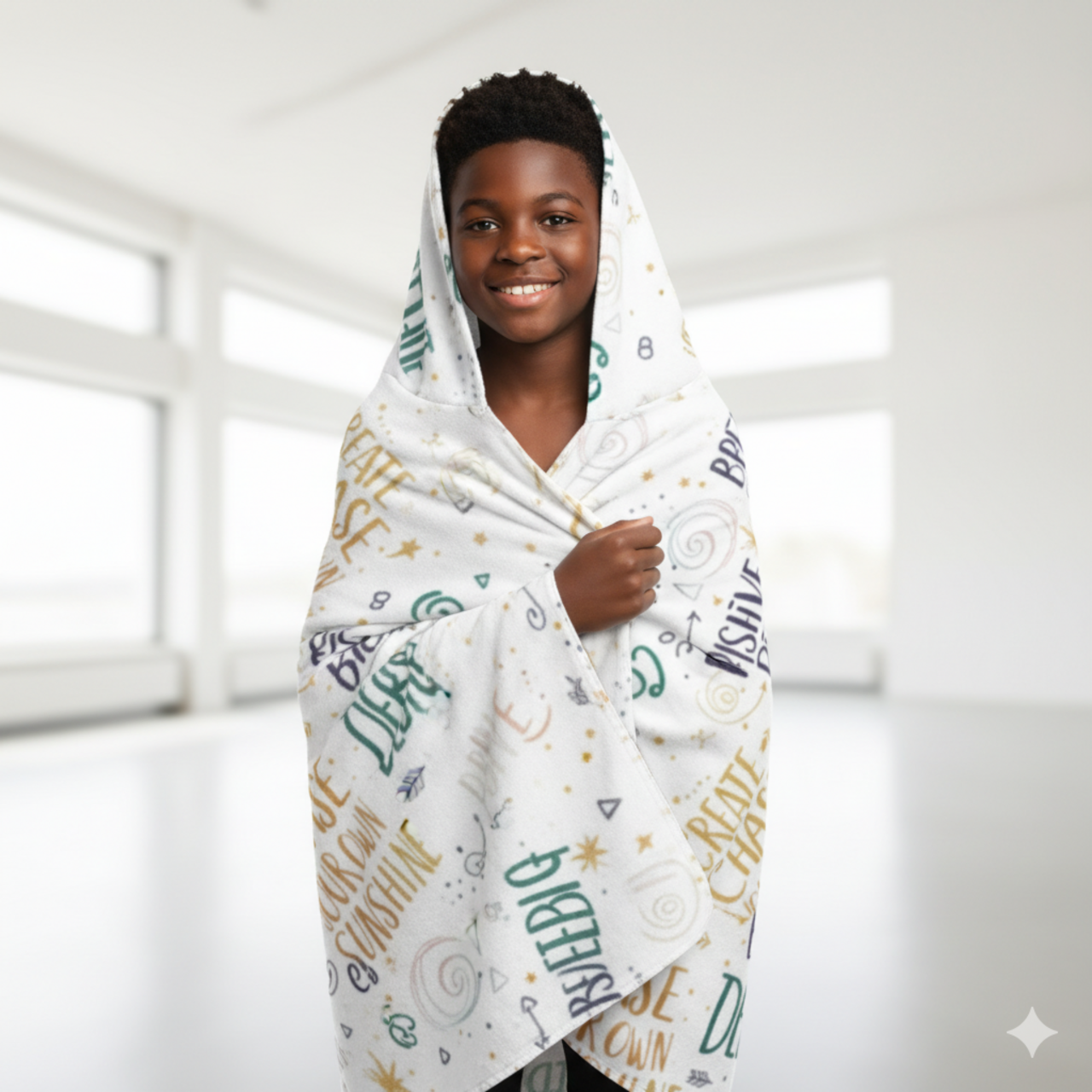 Youth Hooded Towel — Inspirational Positive Vibes (‘Create Chase Your Own Sunshine’, ‘Believe’, ‘Dream Big’) product thumbnail image Youth Hooded Towel — Inspirational Positive Vibes (‘Create Chase Your Own Sunshine’, ‘Believe’, ‘Dream Big’) product thumbnail image