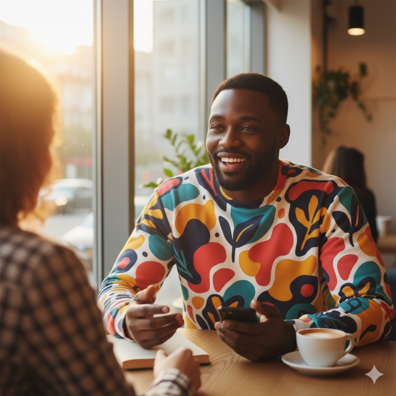 Abstract Floral All-Over Print Sweatshirt — Colorful Retro Leaf Pattern product thumbnail image Abstract Floral All-Over Print Sweatshirt — Colorful Retro Leaf Pattern product thumbnail image