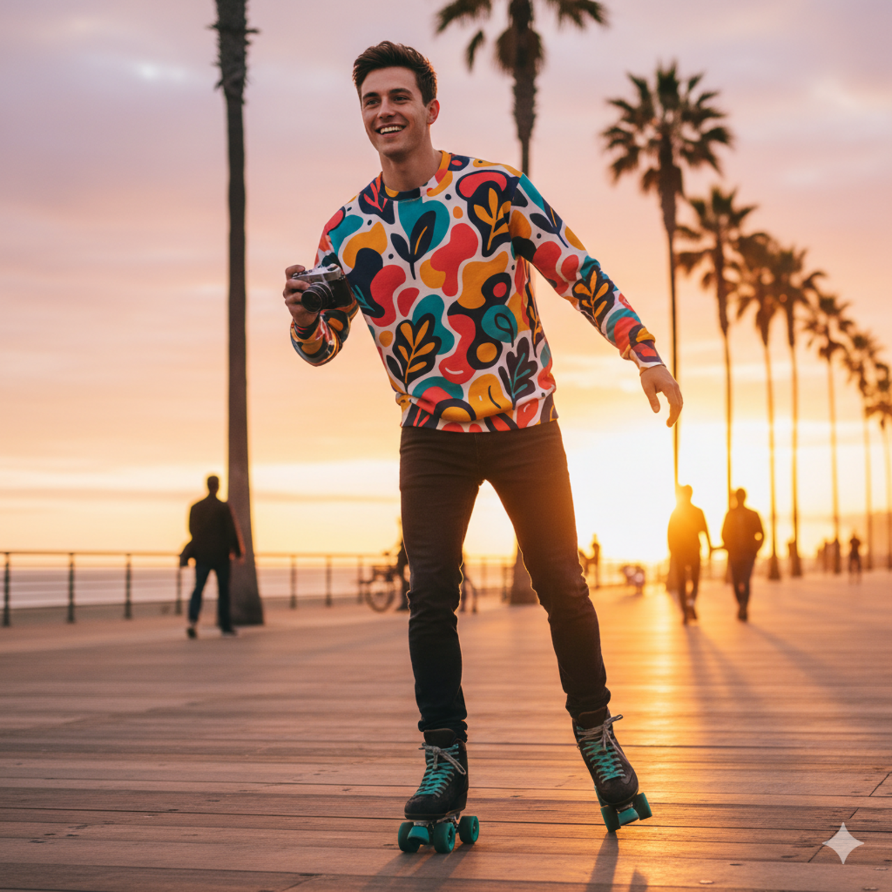 Abstract Floral All-Over Print Sweatshirt — Colorful Retro Leaf Pattern product thumbnail image Abstract Floral All-Over Print Sweatshirt — Colorful Retro Leaf Pattern product thumbnail image