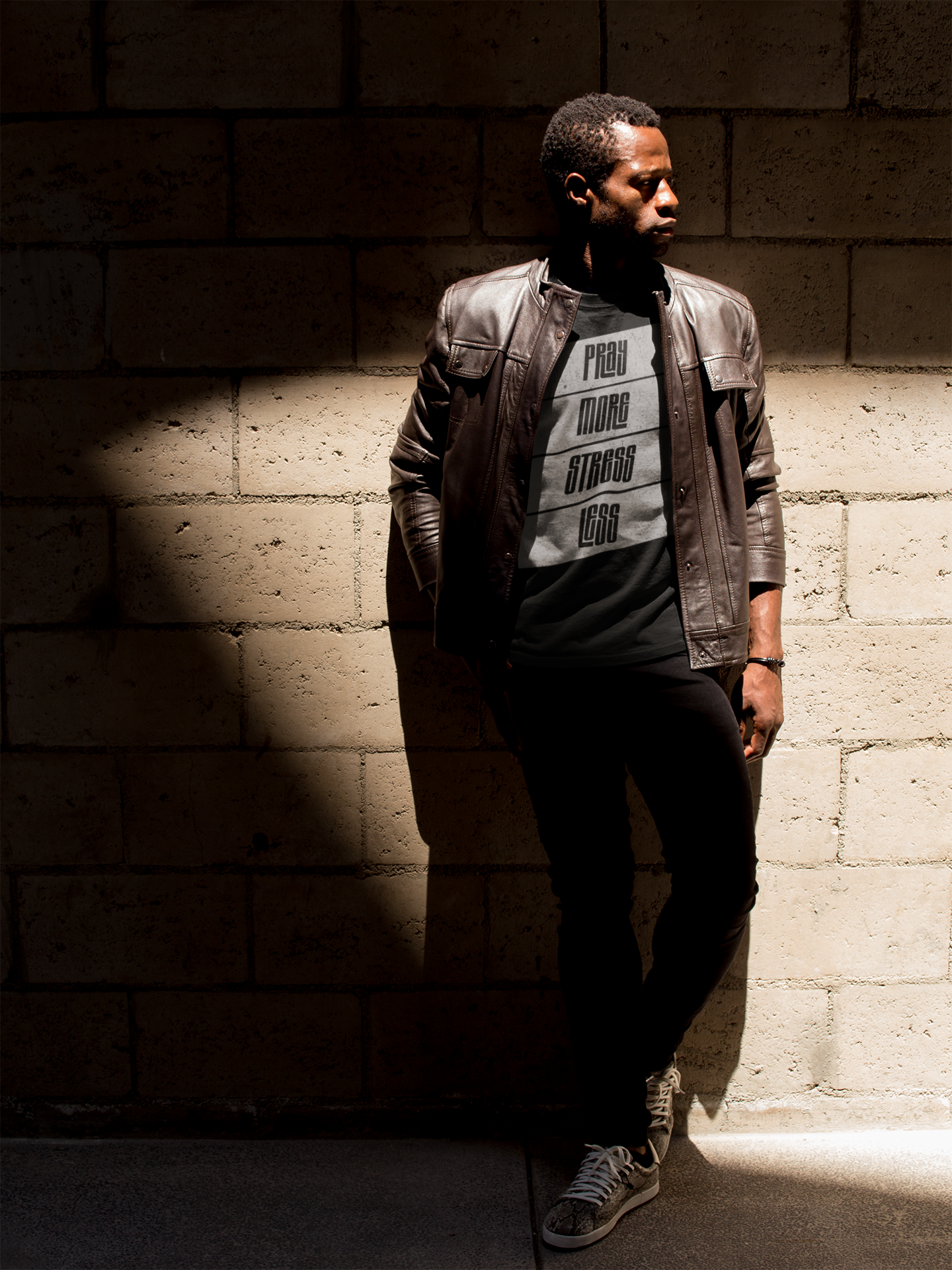 Relaxed Unisex Heavy Cotton Tee - "Pray More Stress Less" - Inspirational Gift, Everyday Comfort, Uplifting Message, Mindfulness Tee, [...] product thumbnail image