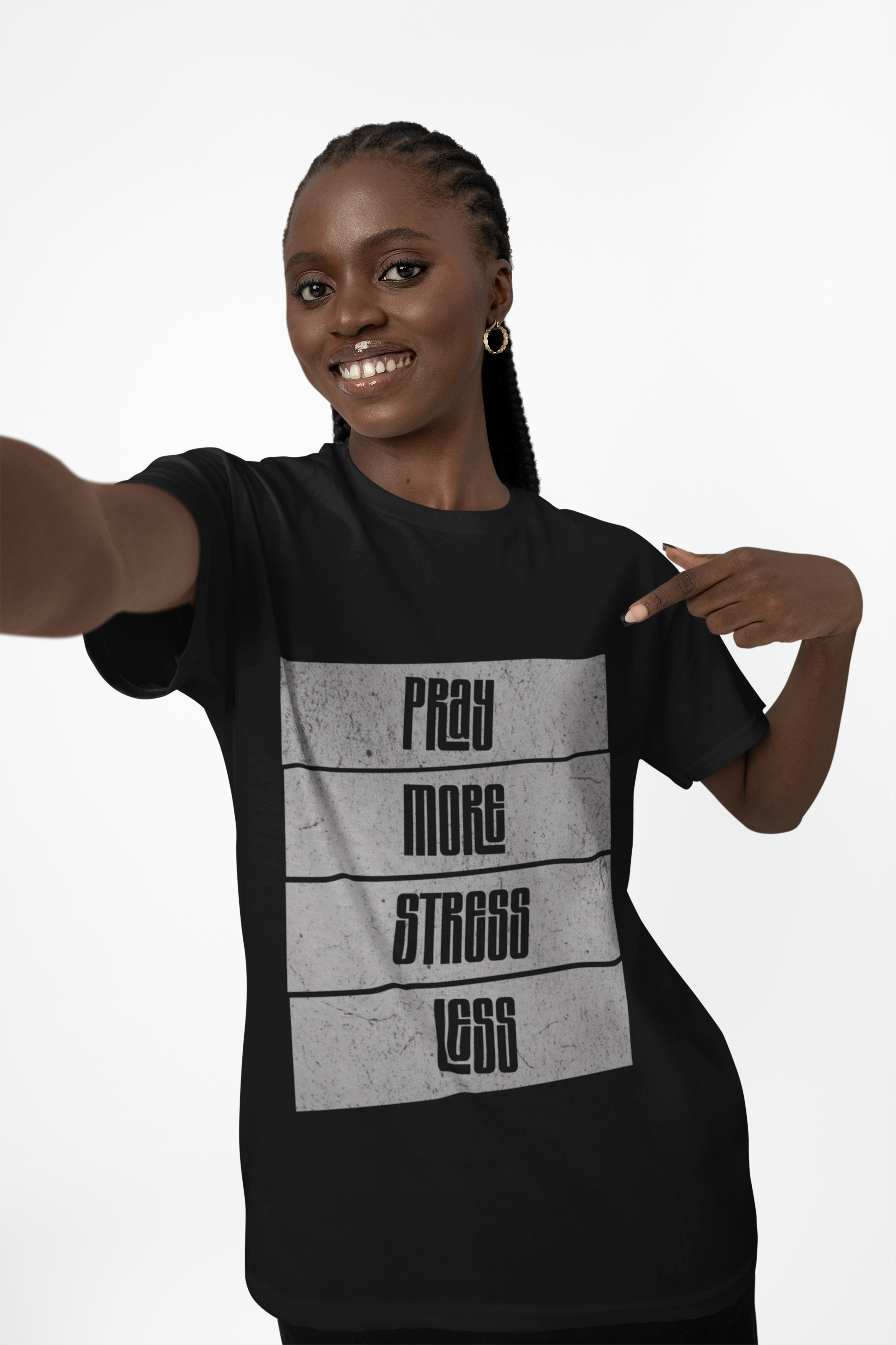 Relaxed Unisex Heavy Cotton Tee - "Pray More Stress Less" - Inspirational Gift, Everyday Comfort, Uplifting Message, Mindfulness Tee, [...] product thumbnail image