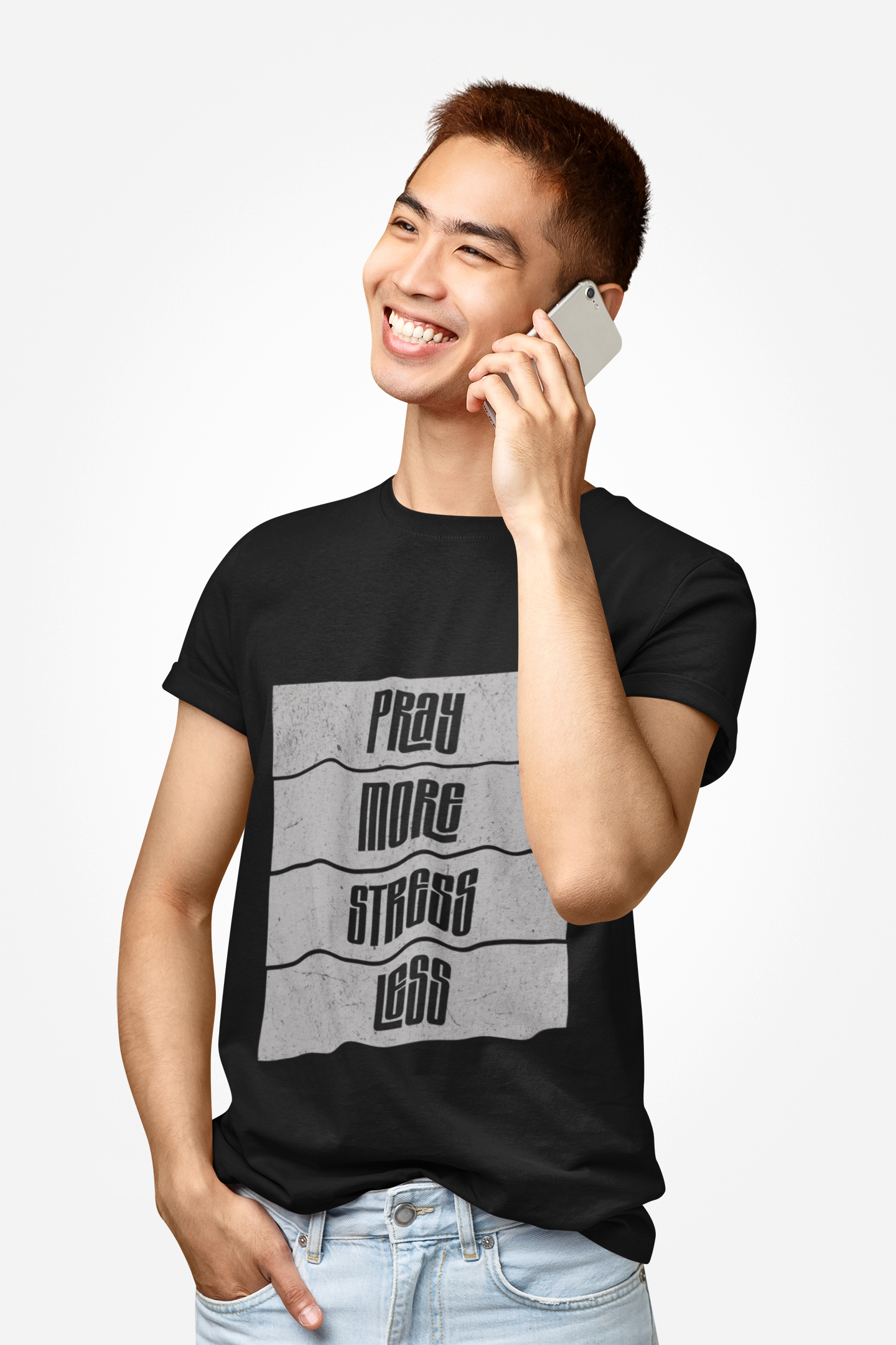 Relaxed Unisex Heavy Cotton Tee - "Pray More Stress Less" - Inspirational Gift, Everyday Comfort, Uplifting Message, Mindfulness Tee, [...]