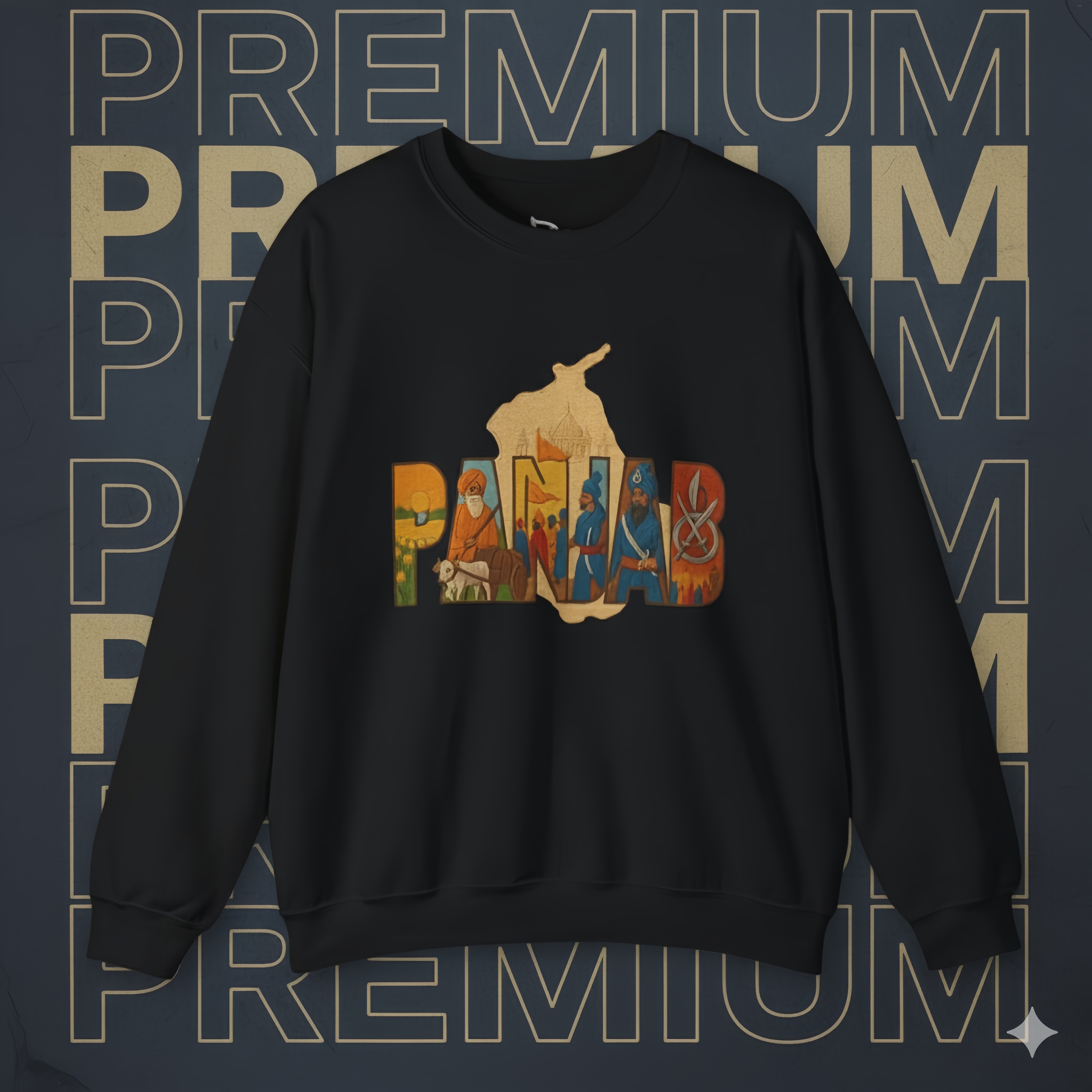 PANJAB Map Crewneck Sweatshirt — Vintage Tropical Panjab Lettering Design product thumbnail image