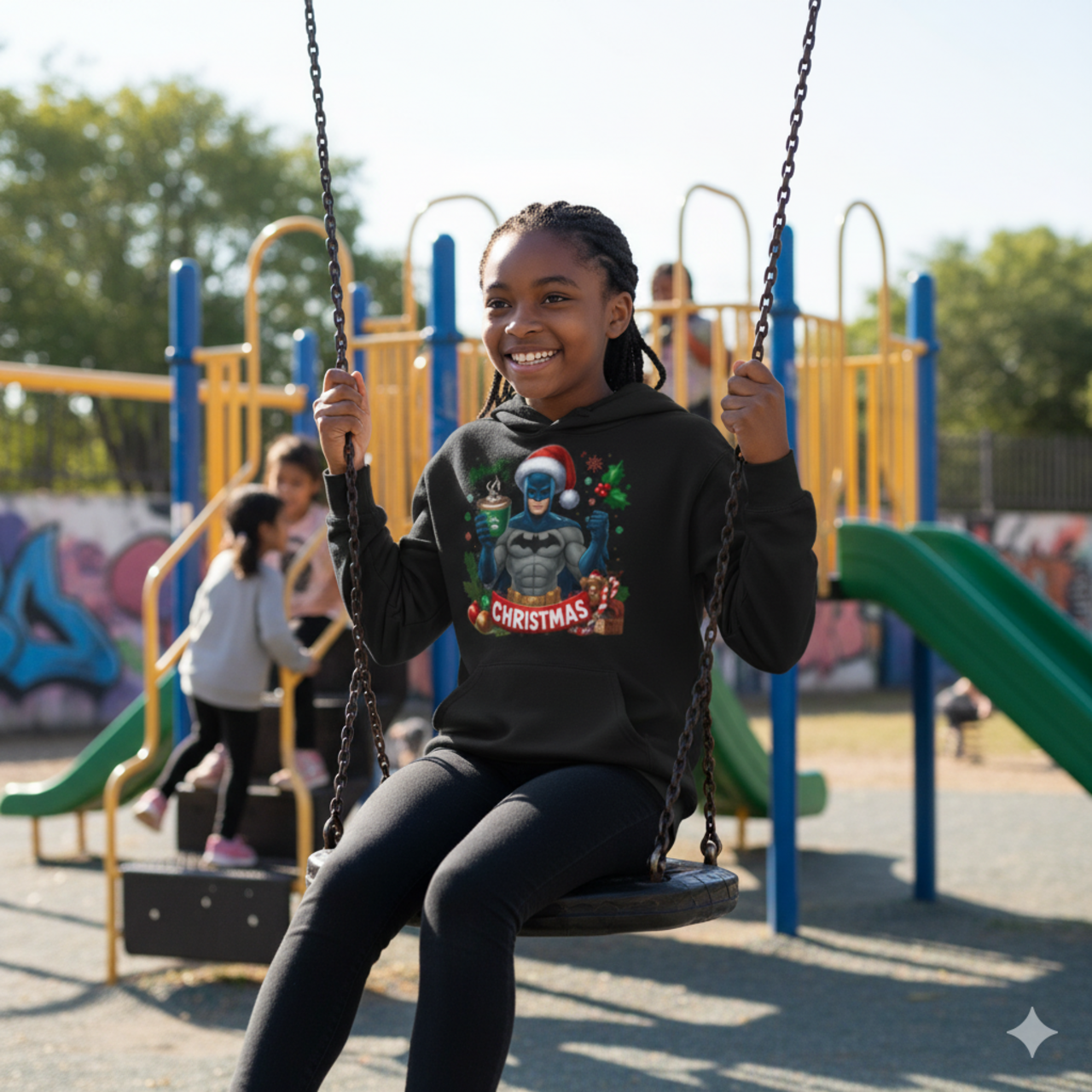 Kids Batman Christmas Hoodie — Santa Hat Superhero Holiday Sweatshirt product thumbnail image Kids Batman Christmas Hoodie — Santa Hat Superhero Holiday Sweatshirt product thumbnail image