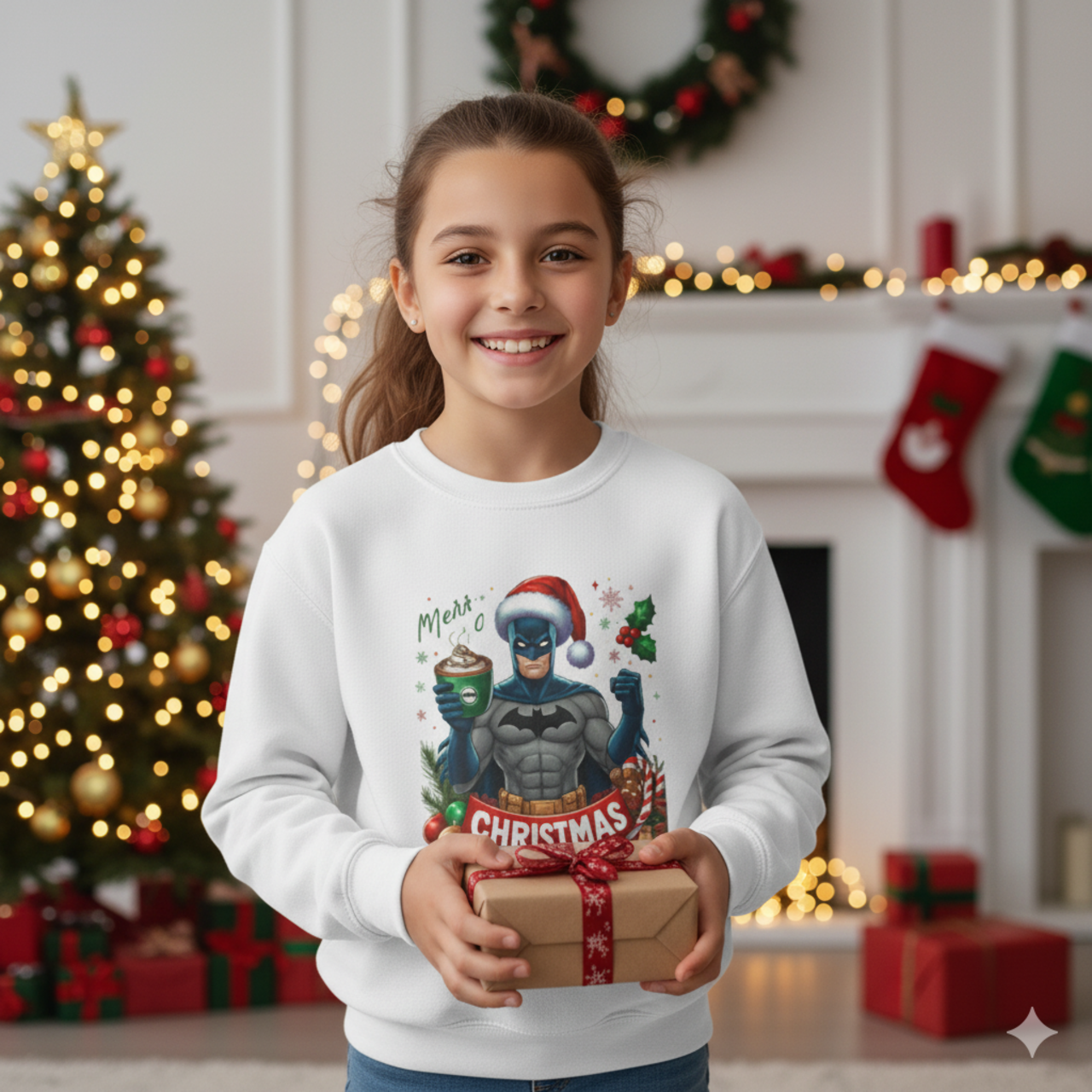 Youth Christmas Sweater — Cat in Santa Hat Crewneck product thumbnail image Youth Christmas Sweater — Cat in Santa Hat Crewneck product thumbnail image