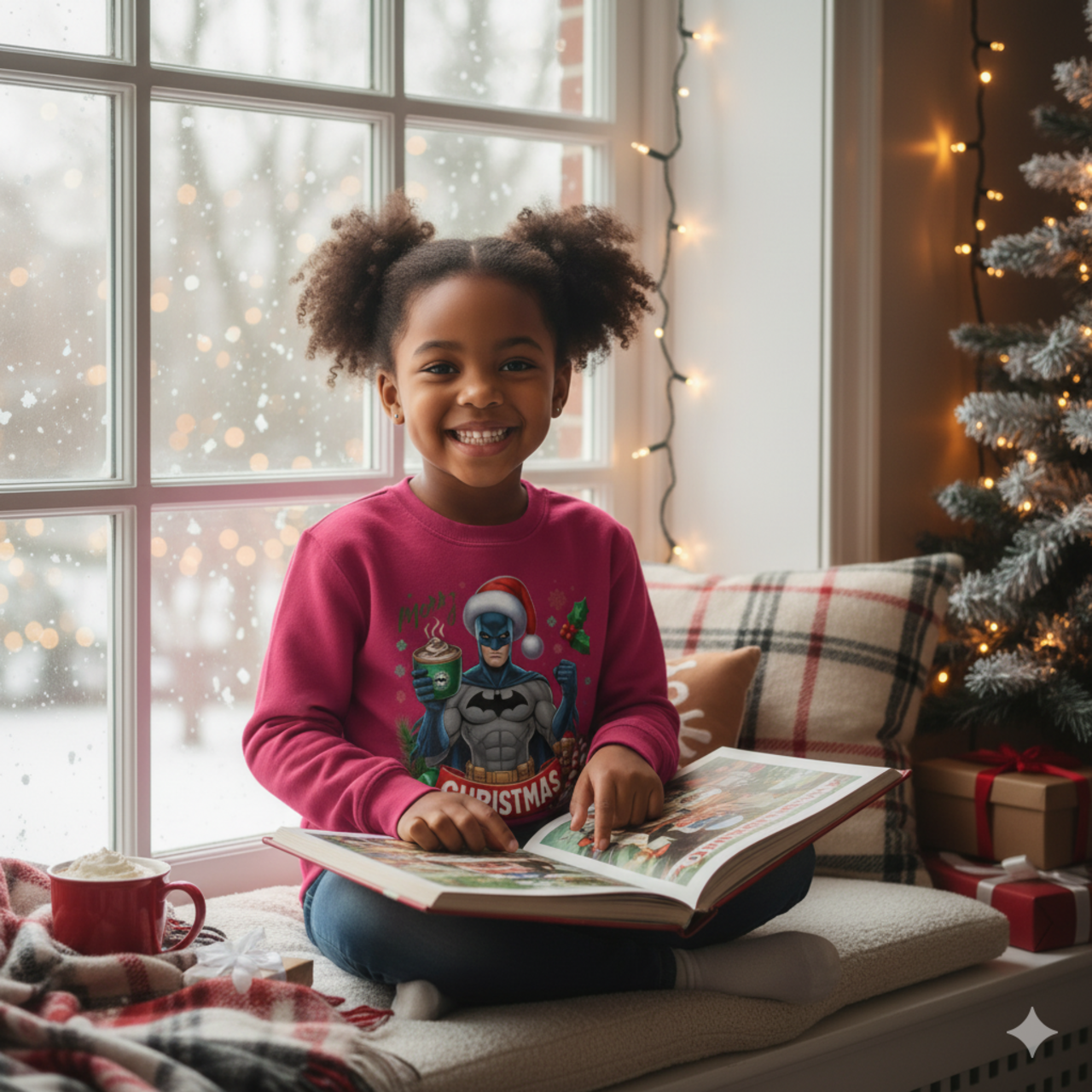 Kids Christmas Sweatshirt — Festive Superhero Holding Hot Cocoa, "Merry Christmas" Design product thumbnail image Kids Christmas Sweatshirt — Festive Superhero Holding Hot Cocoa, "Merry Christmas" Design product thumbnail image