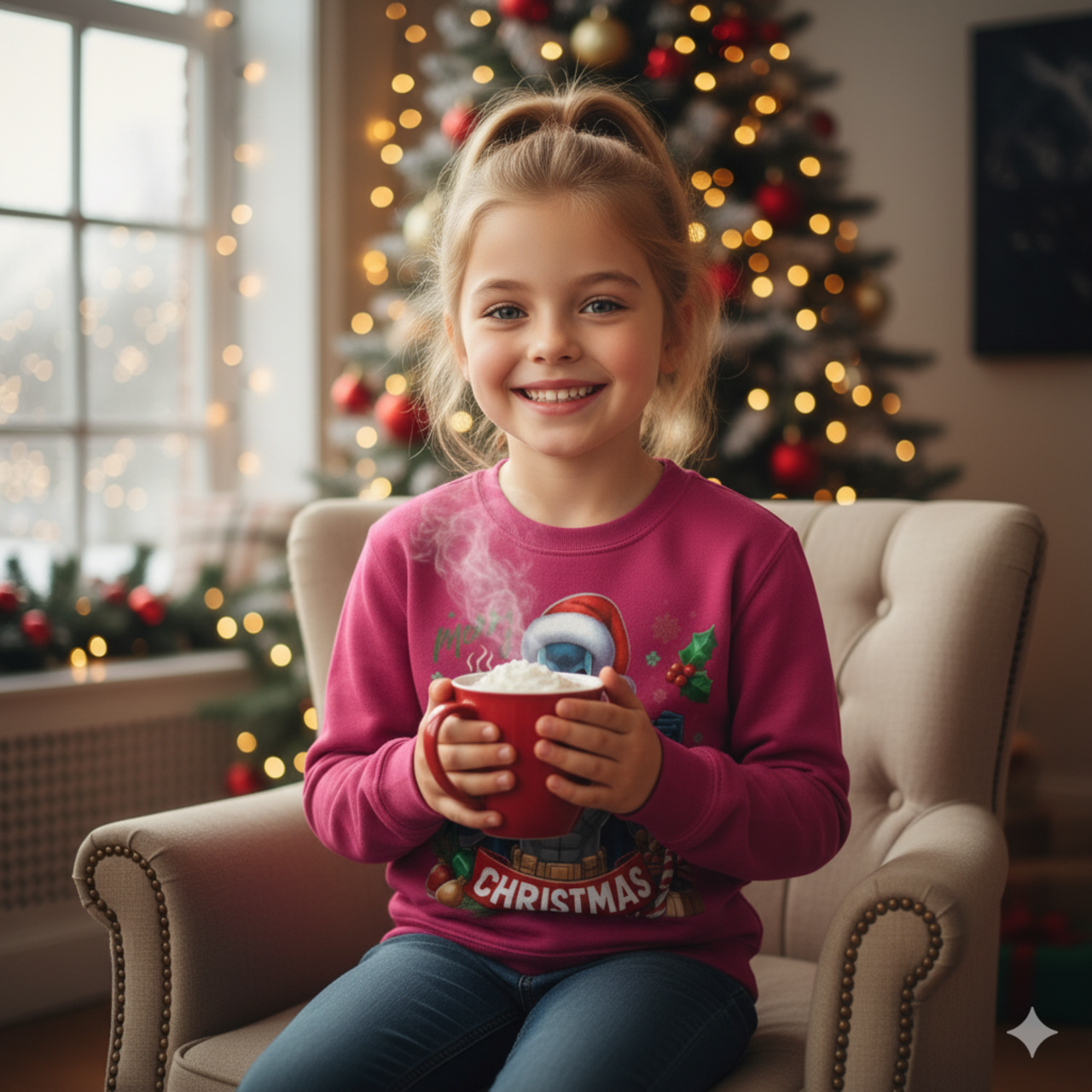 Kids Christmas Sweatshirt — Festive Superhero Holding Hot Cocoa, "Merry Christmas" Design product thumbnail image Kids Christmas Sweatshirt — Festive Superhero Holding Hot Cocoa, "Merry Christmas" Design product thumbnail image