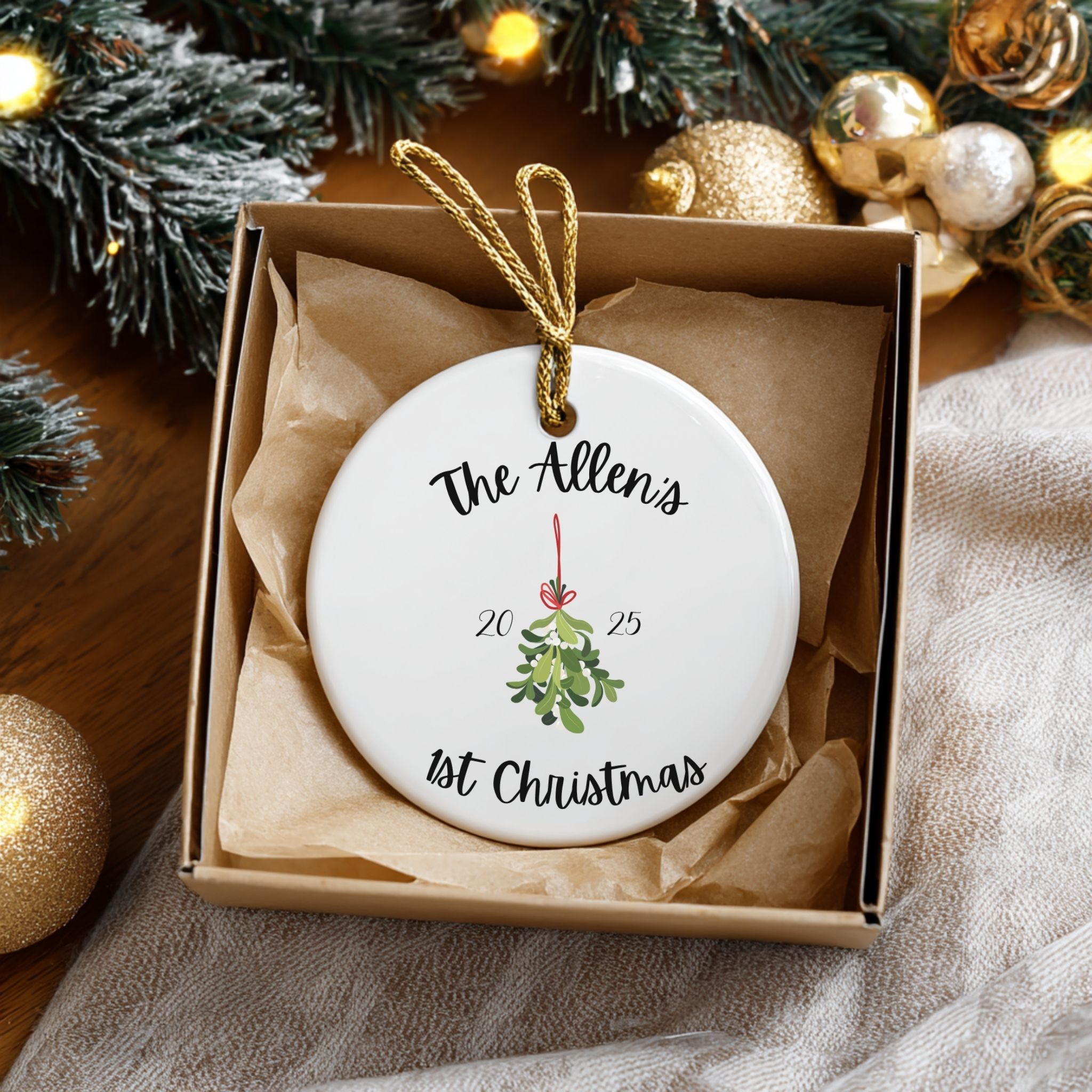 Personalized Newlyweds First Christmas Ornament — Mistletoe 2025 Ceramic Holiday Decoration Personalized Newlyweds First Christmas Ornament — Mistletoe 2025 Ceramic Holiday Decoration