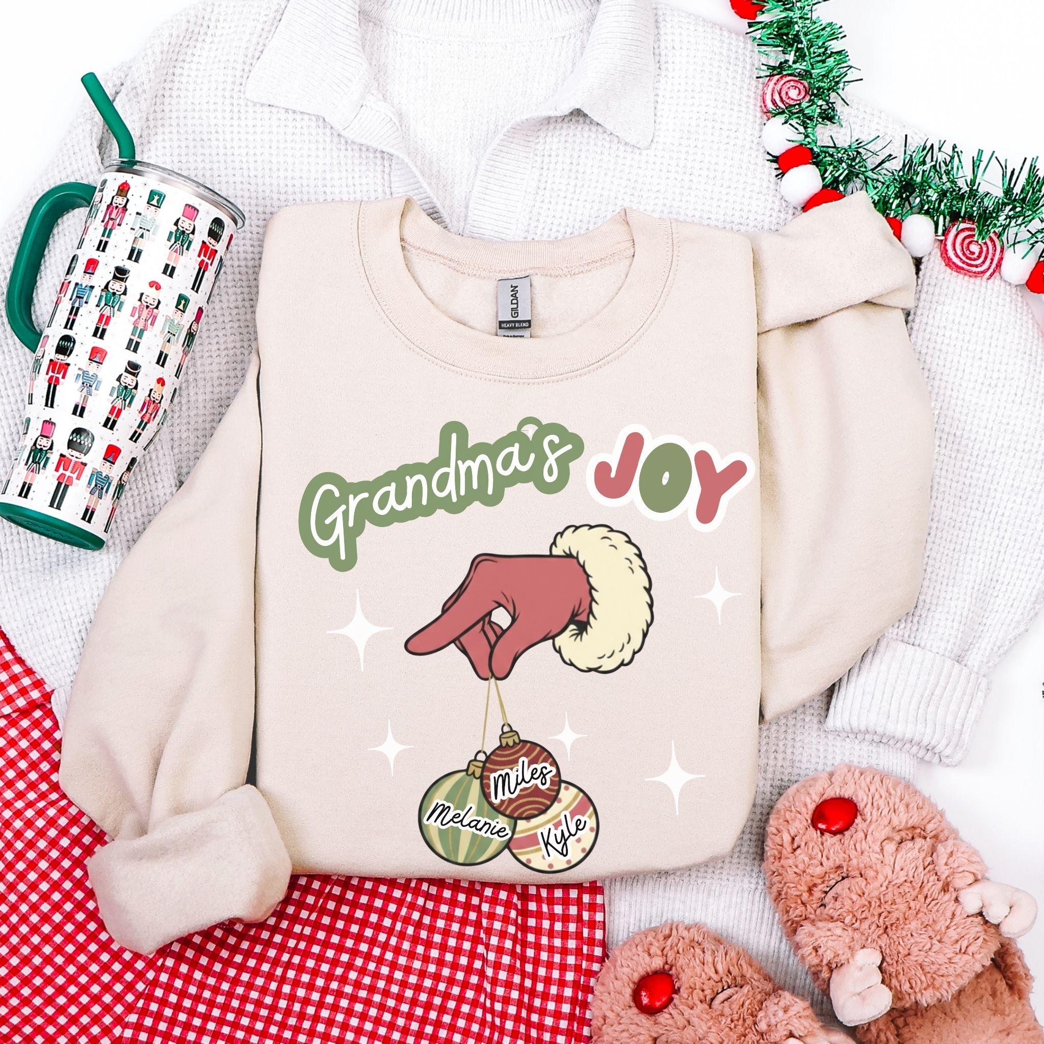 Custom Grandma's Joy Sweatshirt — Retro Holiday Ornament Graphic Crewneck Custom Grandma's Joy Sweatshirt — Retro Holiday Ornament Graphic Crewneck