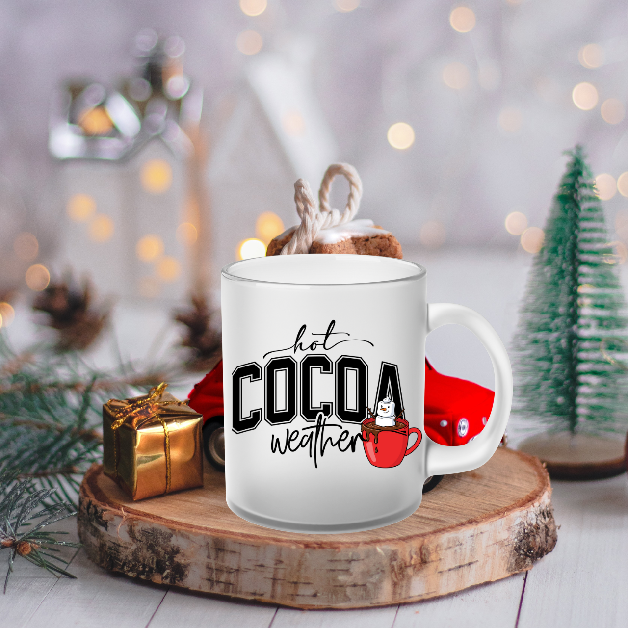 Hot Cocoa Weather Frosted Glass Mug — Holiday Hot Chocolate Gift (11oz ) Hot Cocoa Weather Frosted Glass Mug — Holiday Hot Chocolate Gift (11oz )