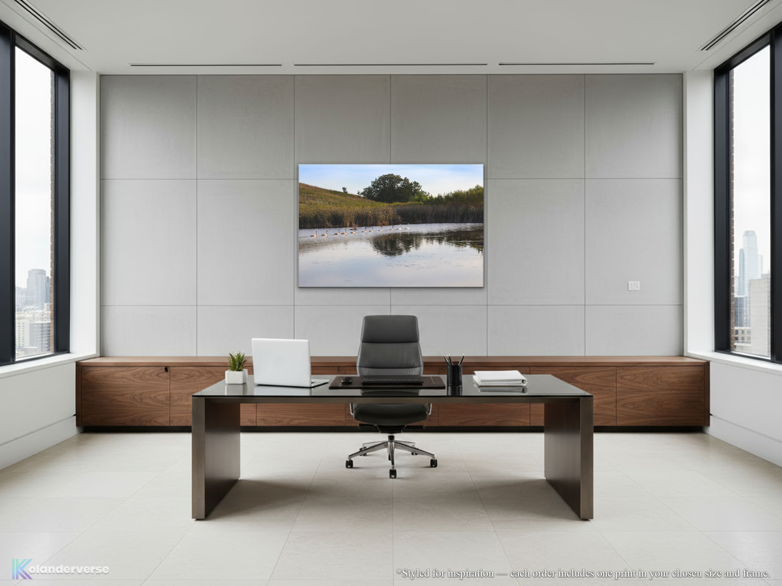 White Swan Family Swimming Canvas Print - Countryside Wetland Pond Lake Cygnets Wildlife Photography #78 product thumbnail image