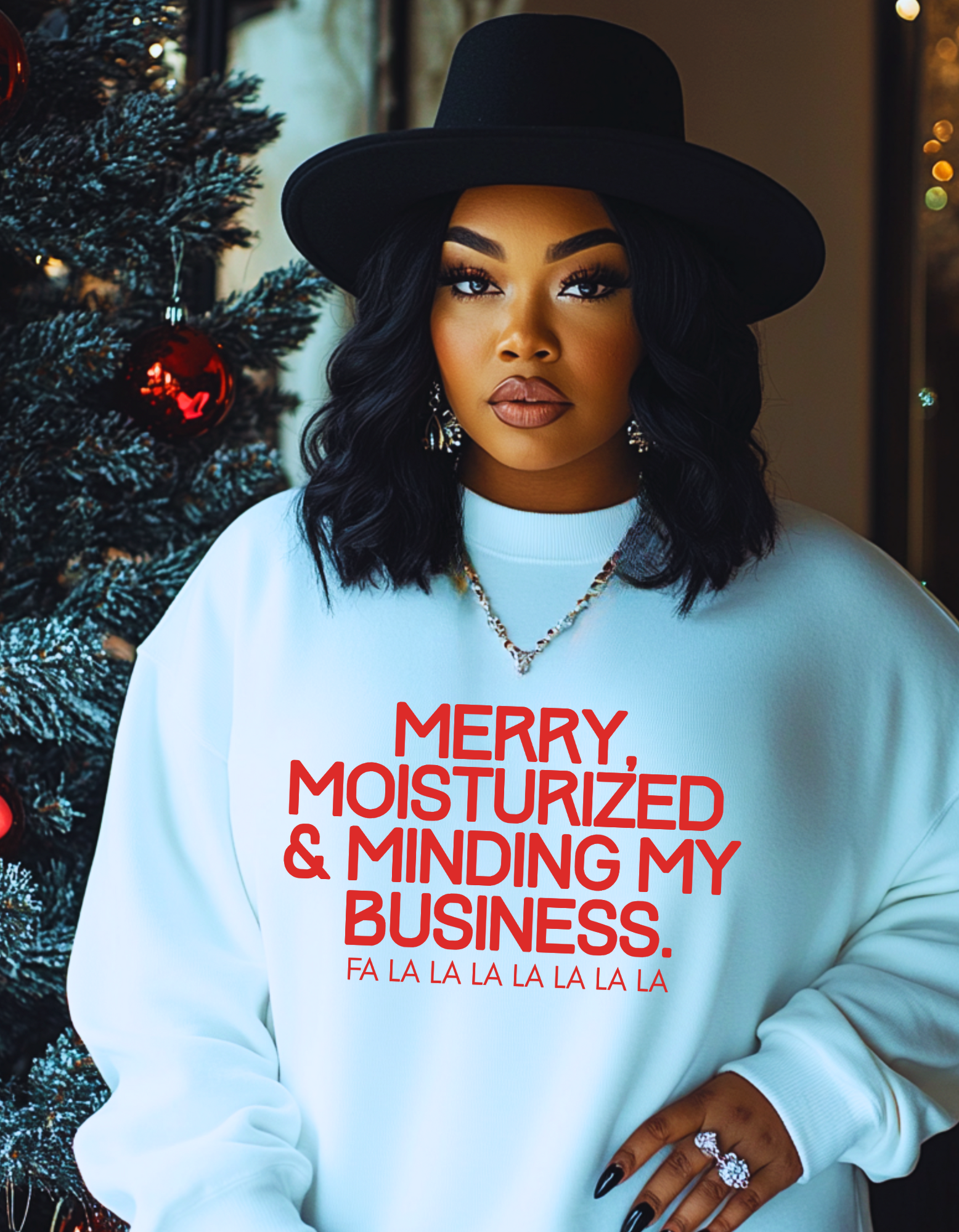 Merry, Moisturized & Minding My Business Holiday Sweatshirt product thumbnail image Merry, Moisturized & Minding My Business Holiday Sweatshirt product thumbnail image