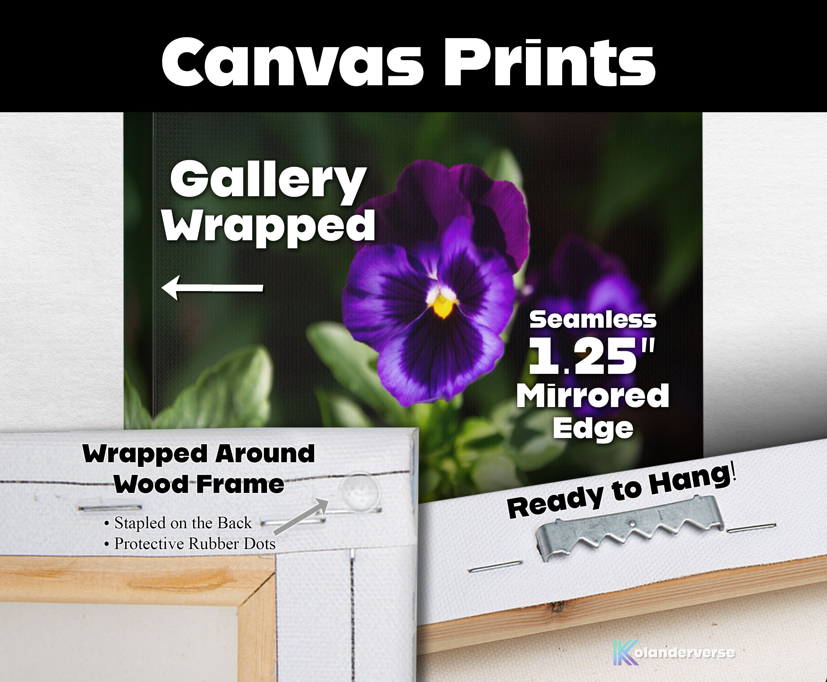 Two Purple Pansies - Canvas Print - Deep Violet Pansy Flowers Photography Wall Art, Botanical Floral Artwork #45 product thumbnail image