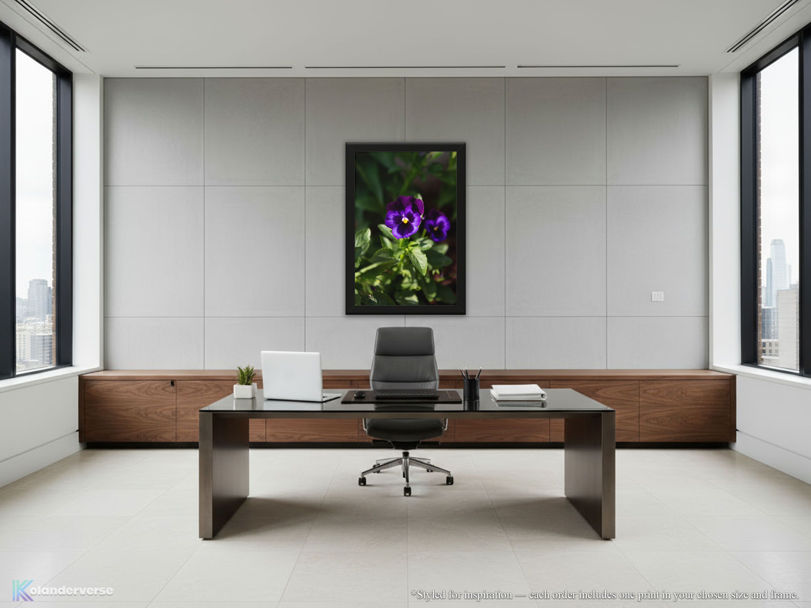 Two Purple Pansies - Framed Print - Deep Violet Pansy Flowers Photography Wall Art, Botanical Floral Artwork #45 product thumbnail image