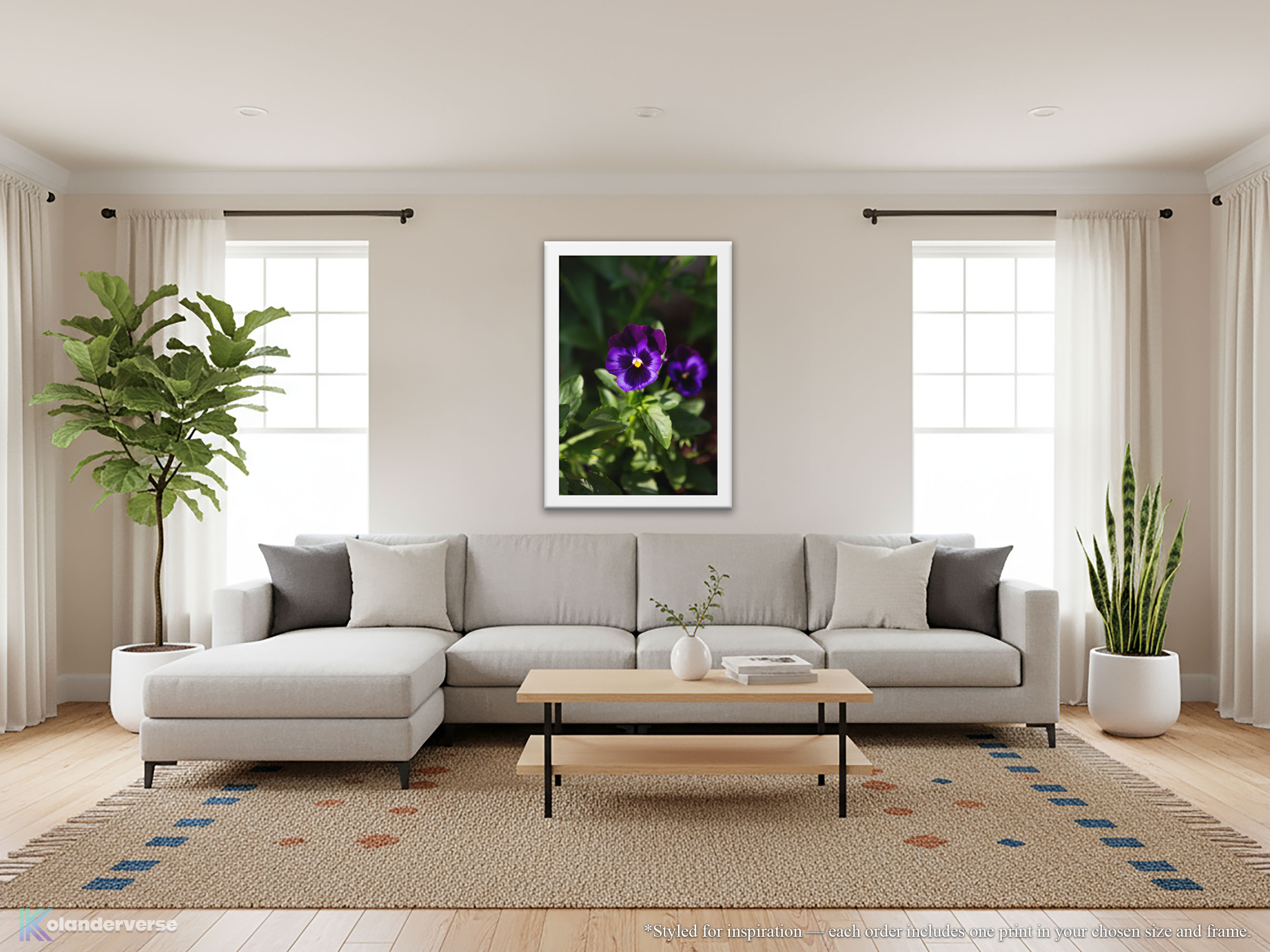 Two Purple Pansies - Framed Print - Deep Violet Pansy Flowers Photography Wall Art, Botanical Floral Artwork #45 product thumbnail image
