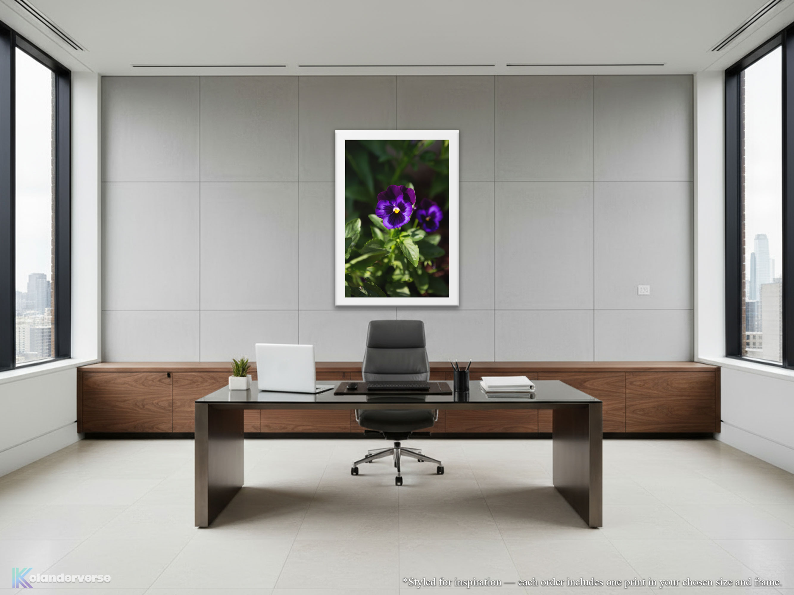 Two Purple Pansies - Framed Print - Deep Violet Pansy Flowers Photography Wall Art, Botanical Floral Artwork #45 product thumbnail image