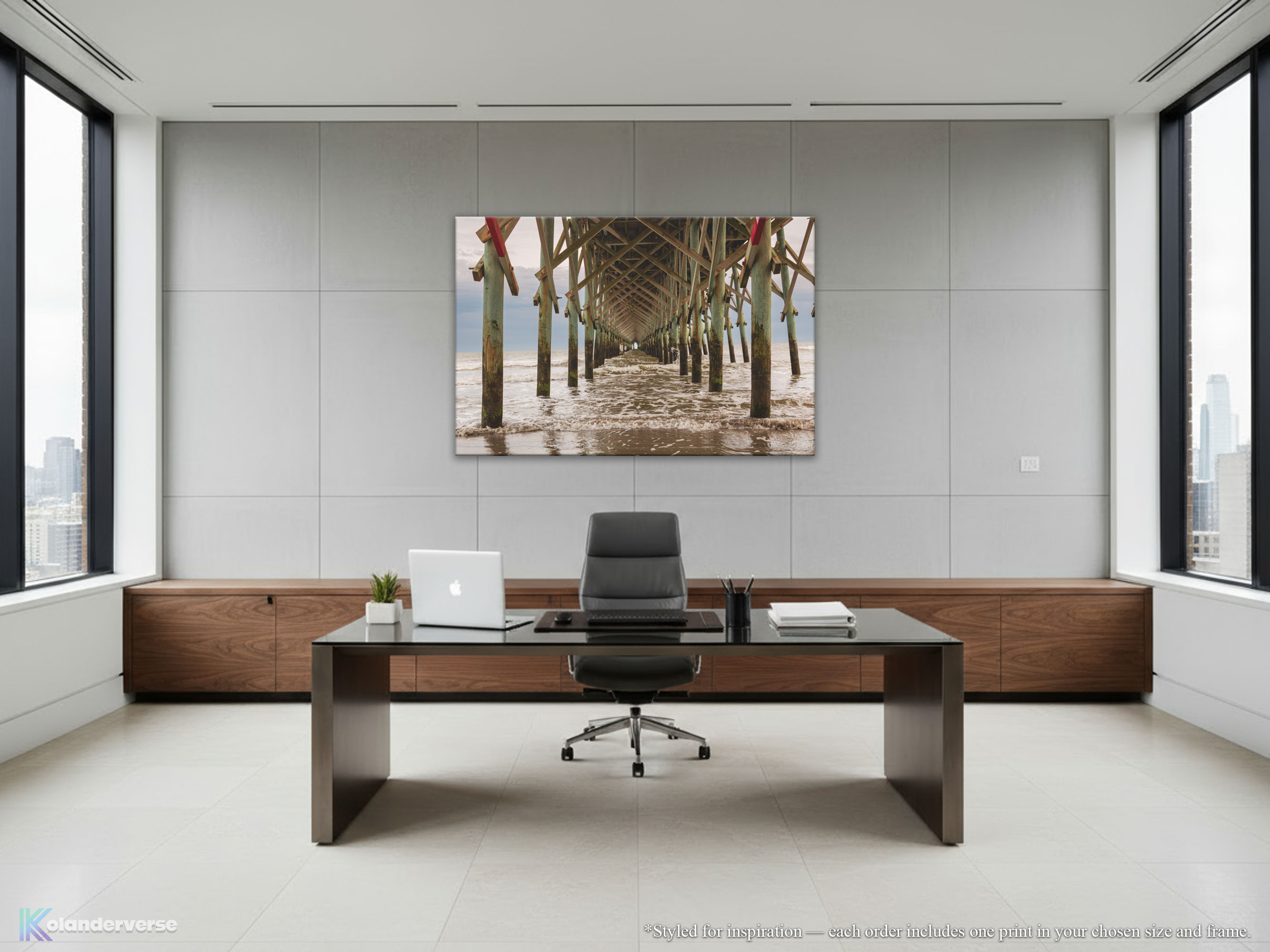 Folly Beach Pier - Canvas Print Vertical or Horizontal - South Carolina Coastal Photography – Symmetry Ocean Waves Under Pier Wall Art – Beach House Décor #58 product thumbnail image