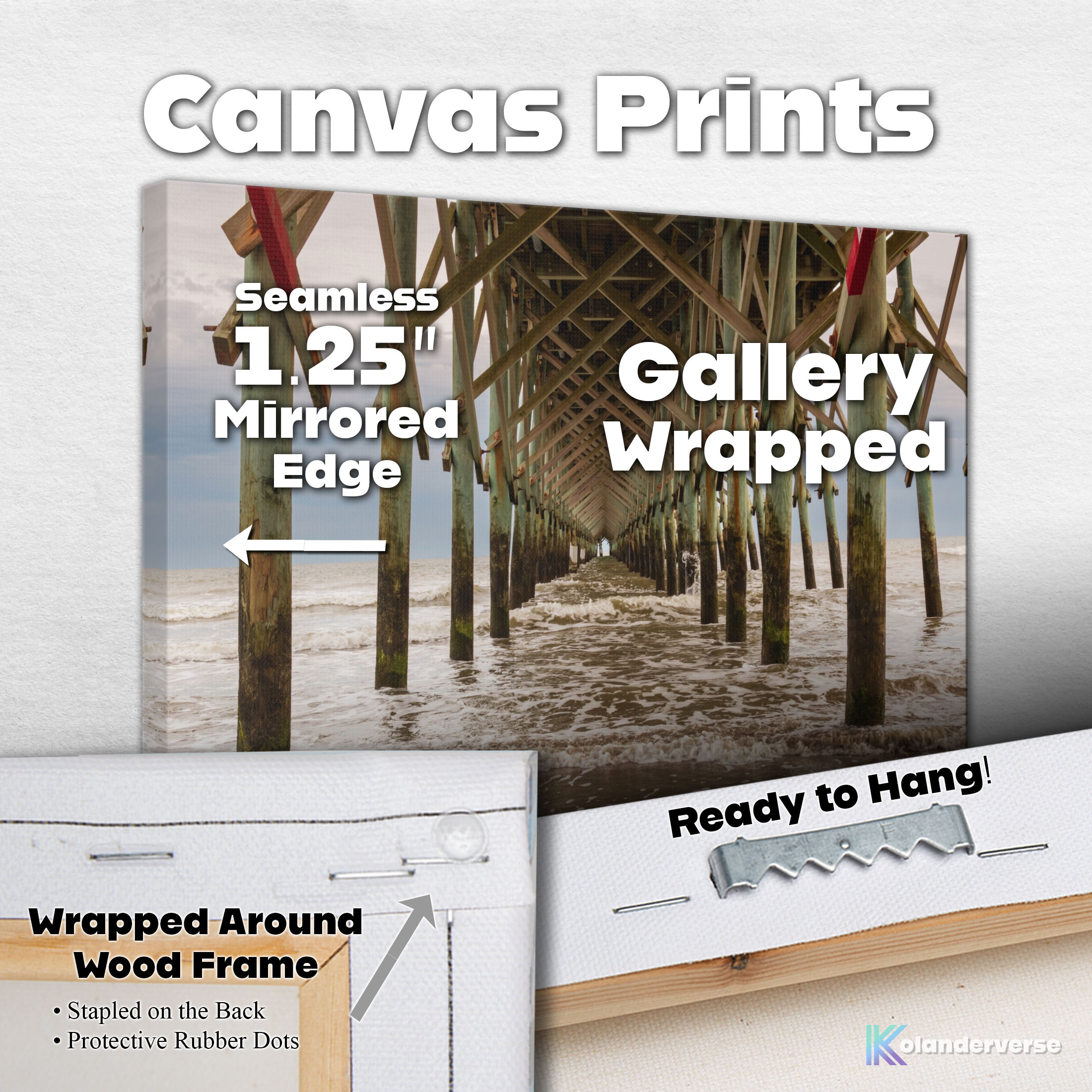 Folly Beach Pier - Canvas Print Vertical or Horizontal - South Carolina Coastal Photography – Symmetry Ocean Waves Under Pier Wall Art – Beach House Décor #58 product thumbnail image