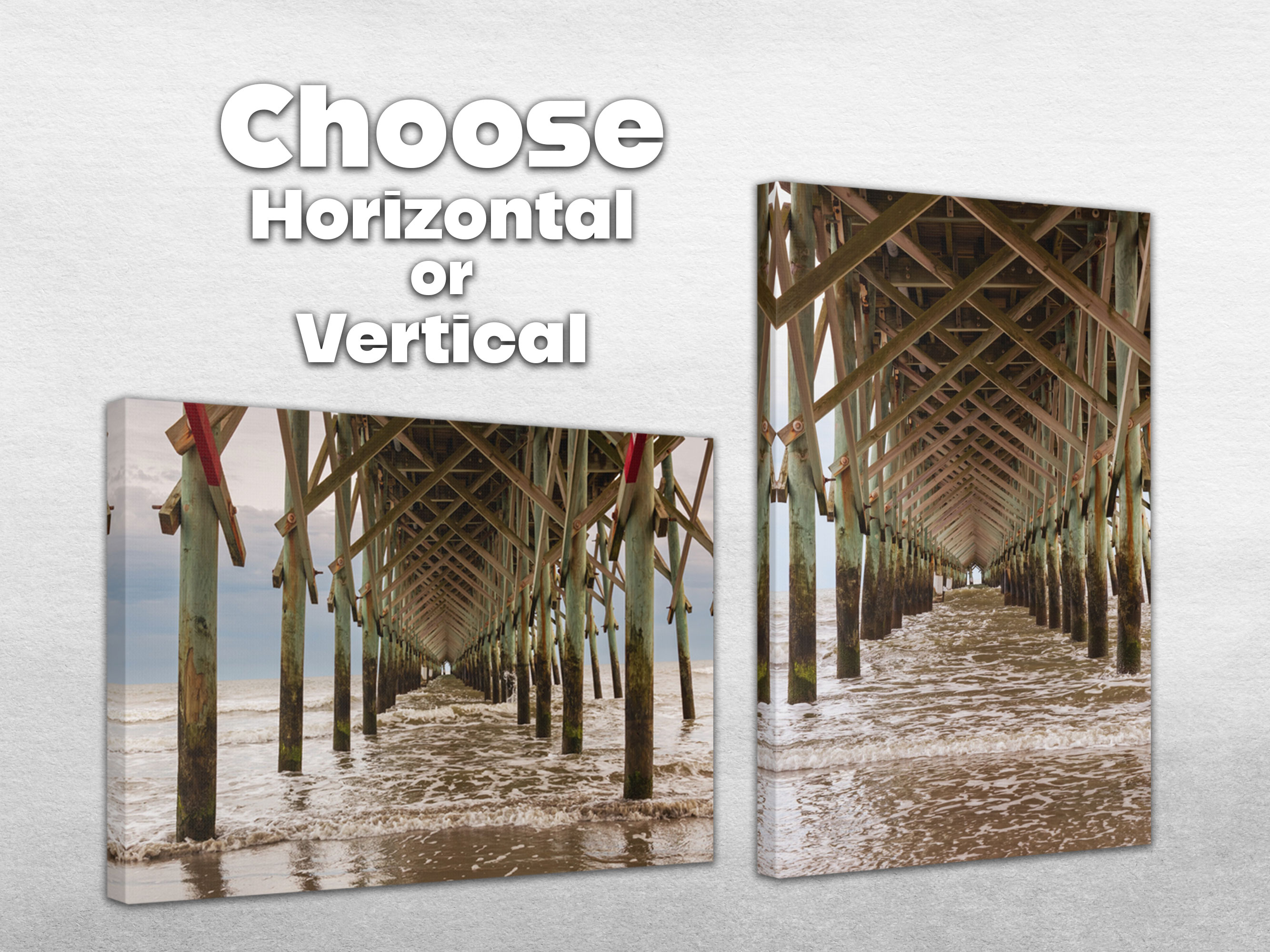 Folly Beach Pier - Canvas Print Vertical or Horizontal - South Carolina Coastal Photography – Symmetry Ocean Waves Under Pier Wall Art – Beach House Décor #58 product thumbnail image