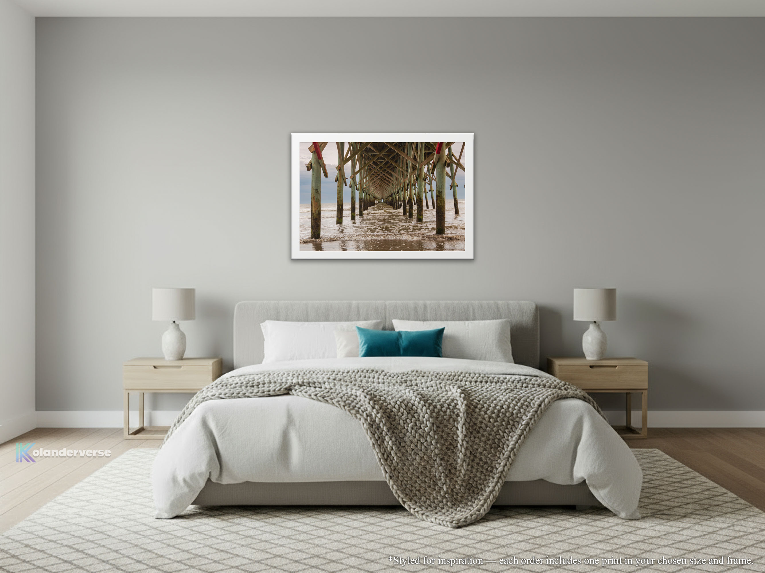 Folly Beach Pier - Framed Print Horizontal - South Carolina Coastal Photography – Symmetry Ocean Waves Under Pier Wall Art – Beach House Décor #58 product thumbnail image