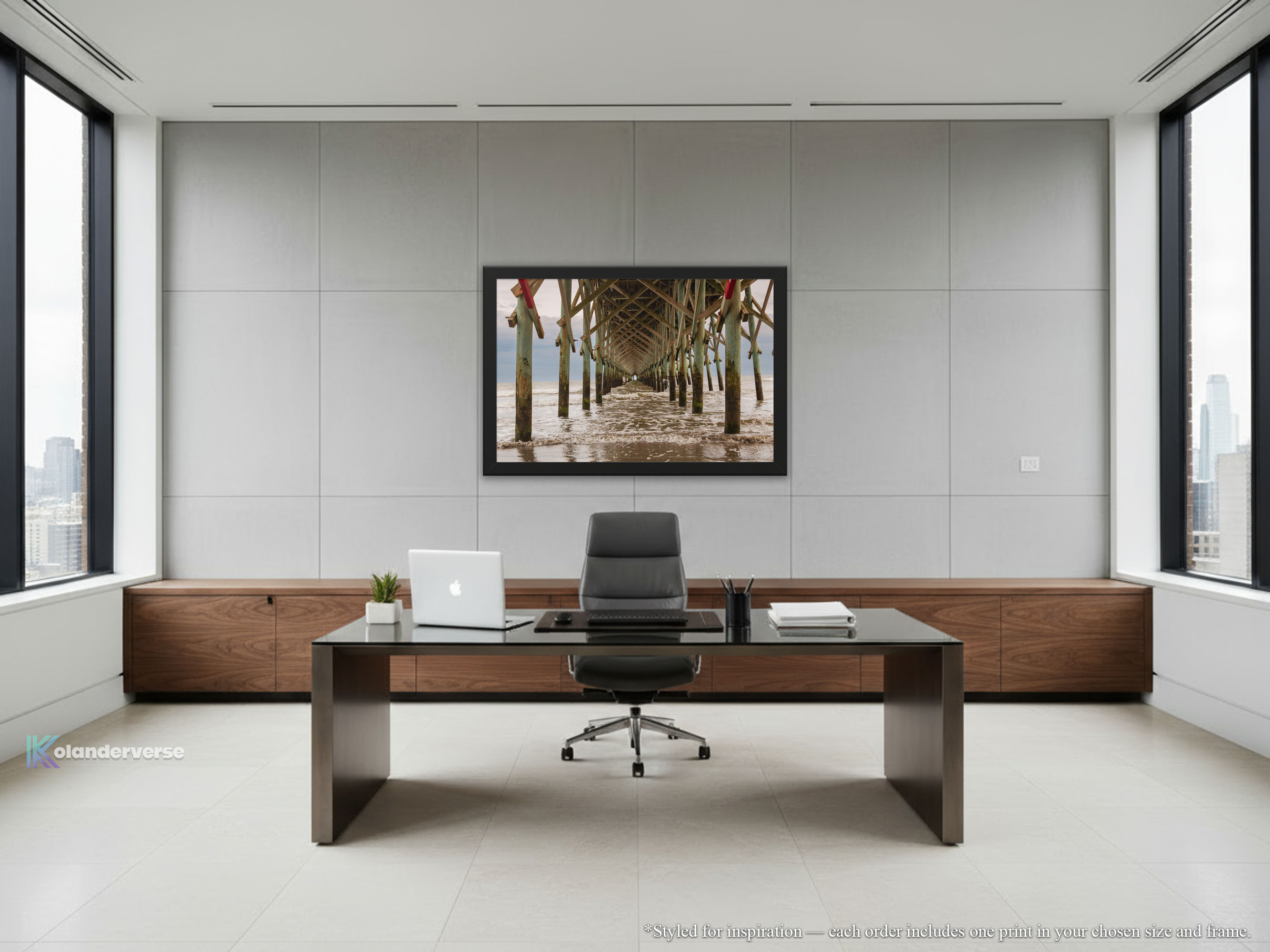 Folly Beach Pier - Framed Print Horizontal - South Carolina Coastal Photography – Symmetry Ocean Waves Under Pier Wall Art – Beach House Décor #58 product thumbnail image