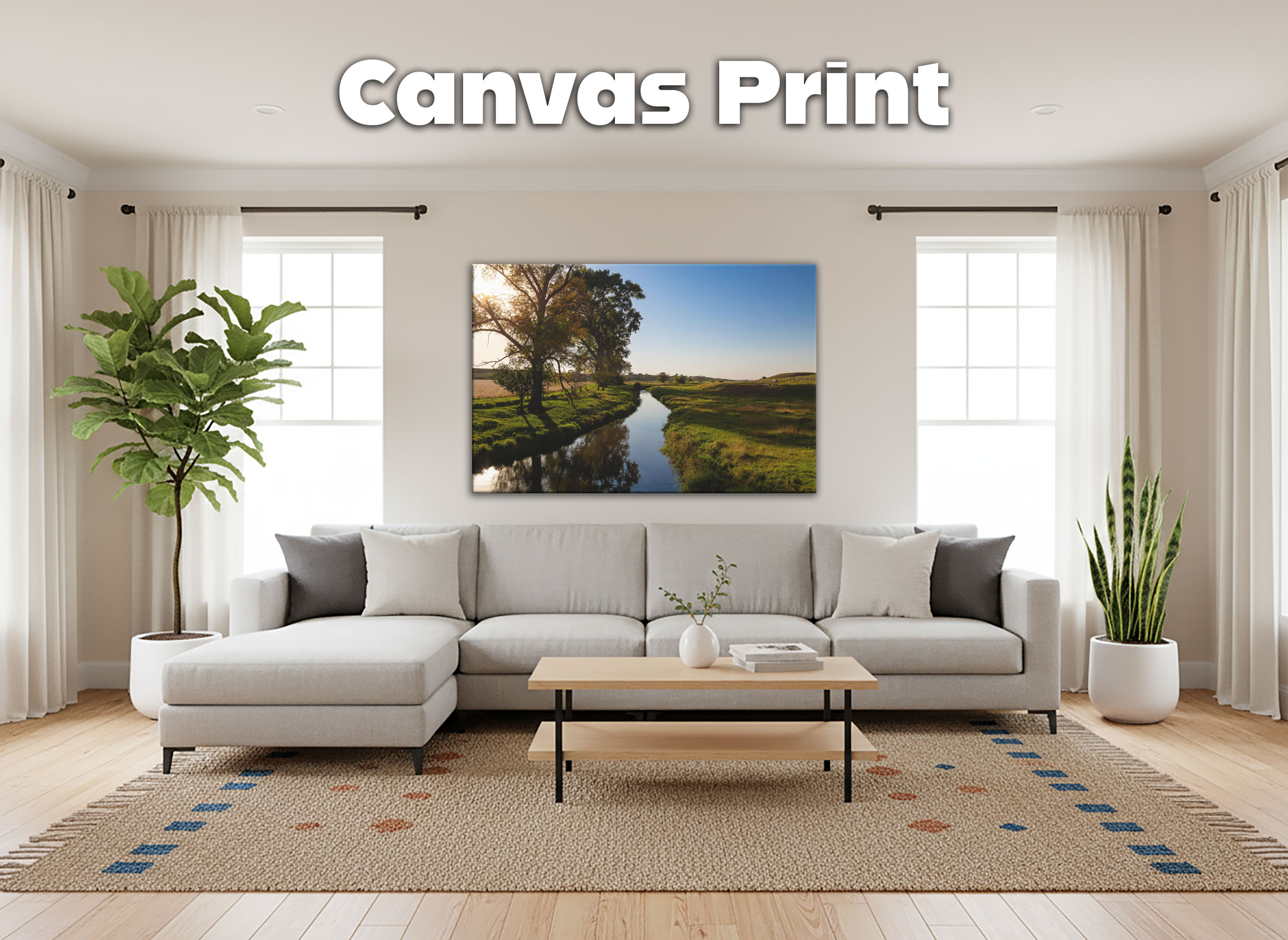 Golden Hour Creek Landscape - Canvas Print - Minnesota Countryside Photography, Peaceful Pasture Farmhouse Decor for Living Room or Office #3 product thumbnail image