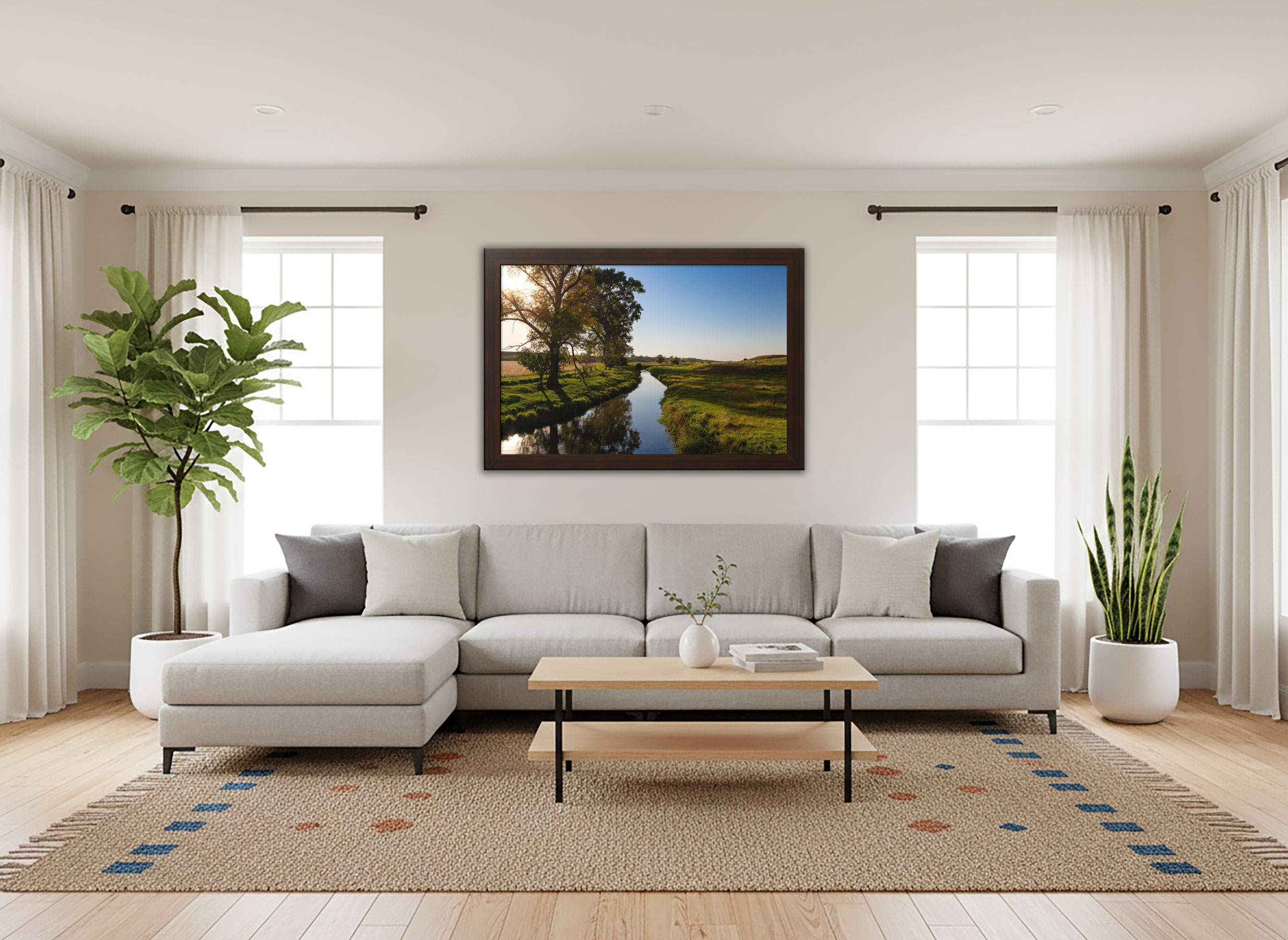 Golden Hour Creek Landscape - Framed Print - Minnesota Countryside Photography, Peaceful Pasture Farmhouse Decor for Living Room or Office #3 product thumbnail image