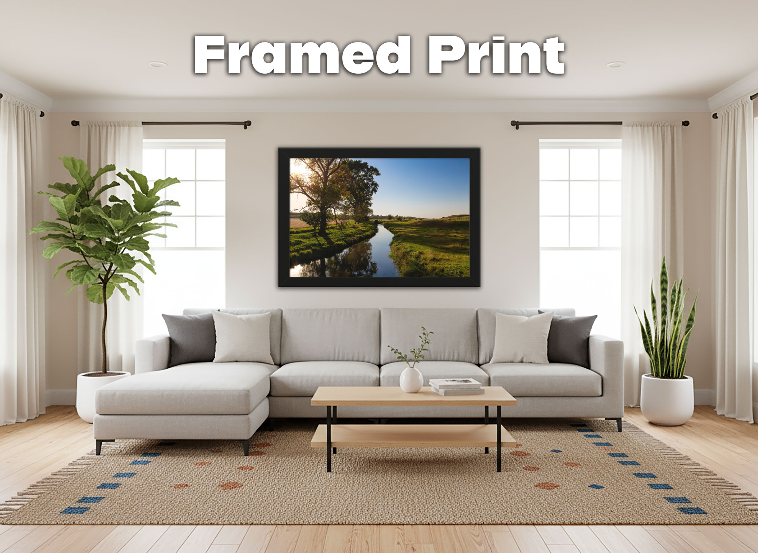 Golden Hour Creek Landscape - Framed Print - Minnesota Countryside Photography, Peaceful Pasture Farmhouse Decor for Living Room or Office #3 product thumbnail image
